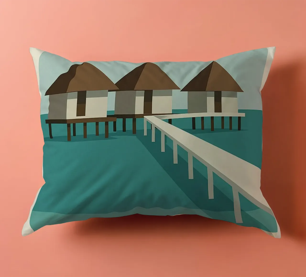 Maldives - Poster of the Bungalows on Turquoise Water decorative cushion by JETLAG | affiches voyage