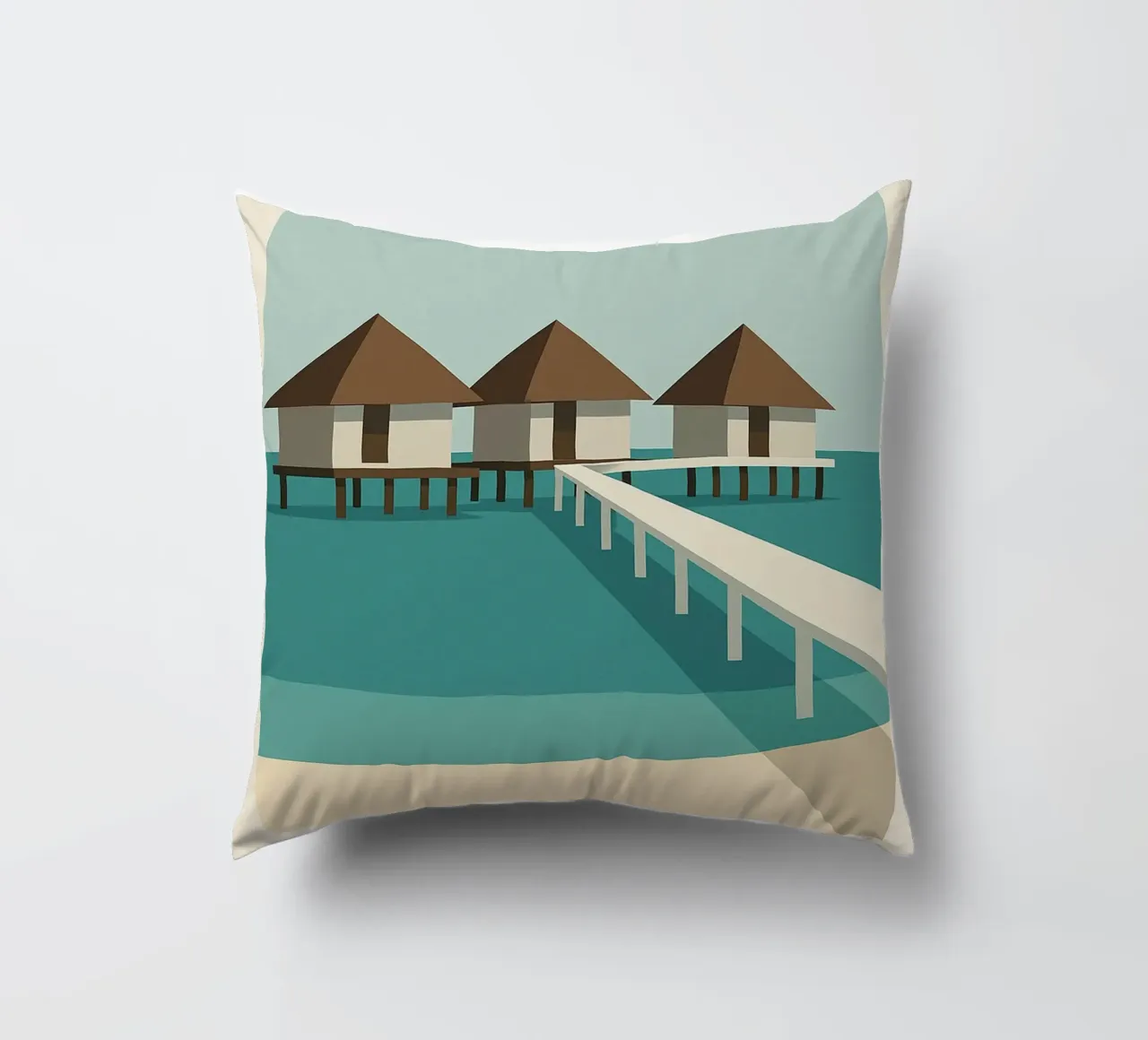 Maldives - Poster of the Bungalows on Turquoise Water decorative cushion by JETLAG | affiches voyage
