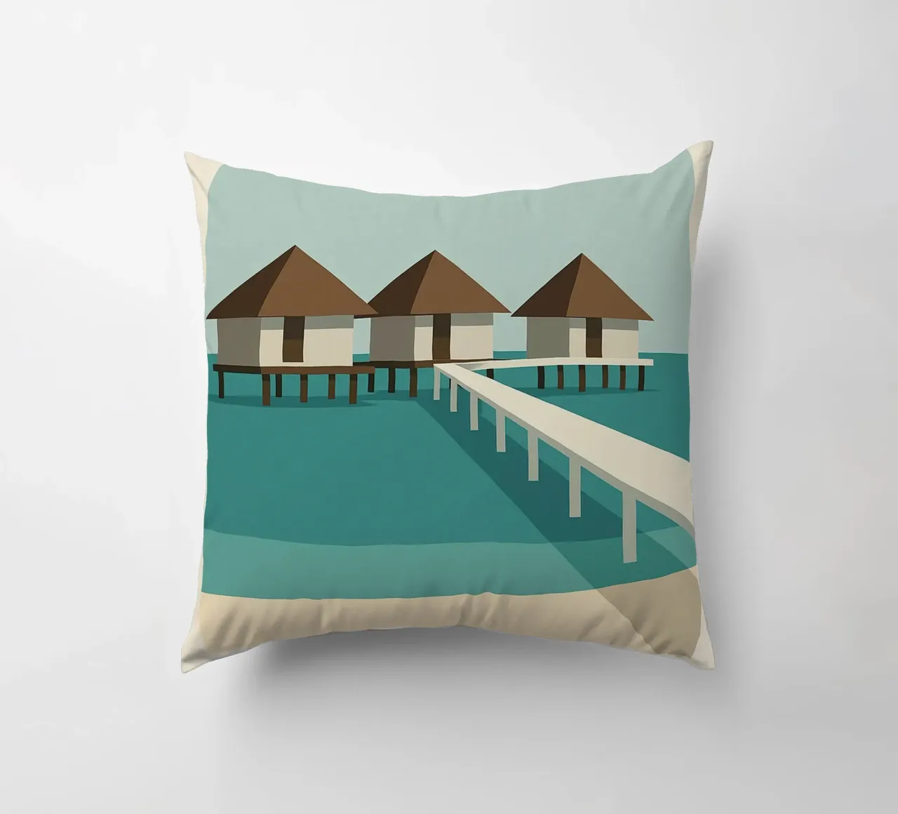 Maldives - Poster of the Bungalows on Turquoise Water decorative cushion by JETLAG | affiches voyage