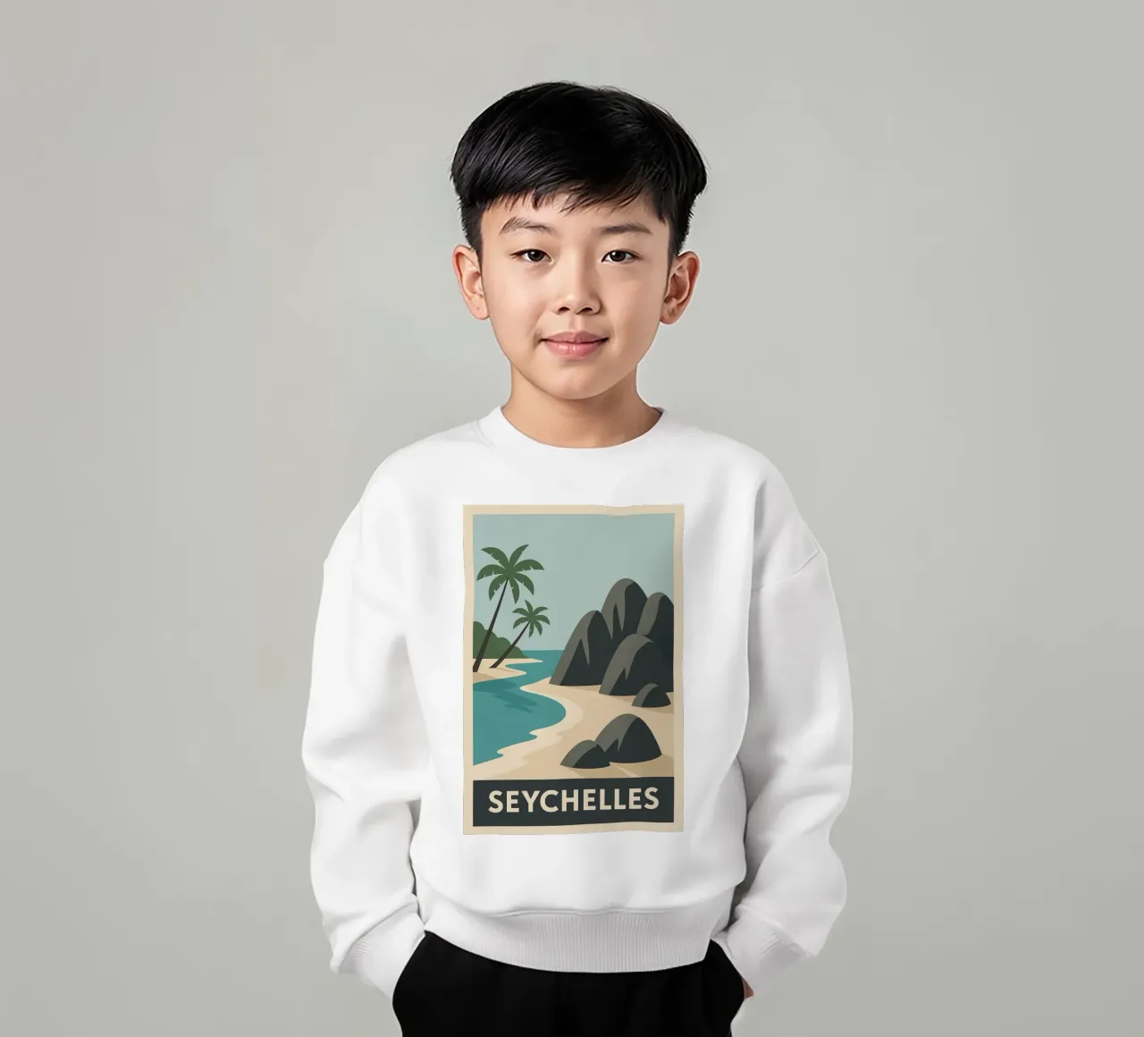 Seychelles - Rocce di granito e paradiso di sabbia felpa bambino da JETLAG | affiches voyage