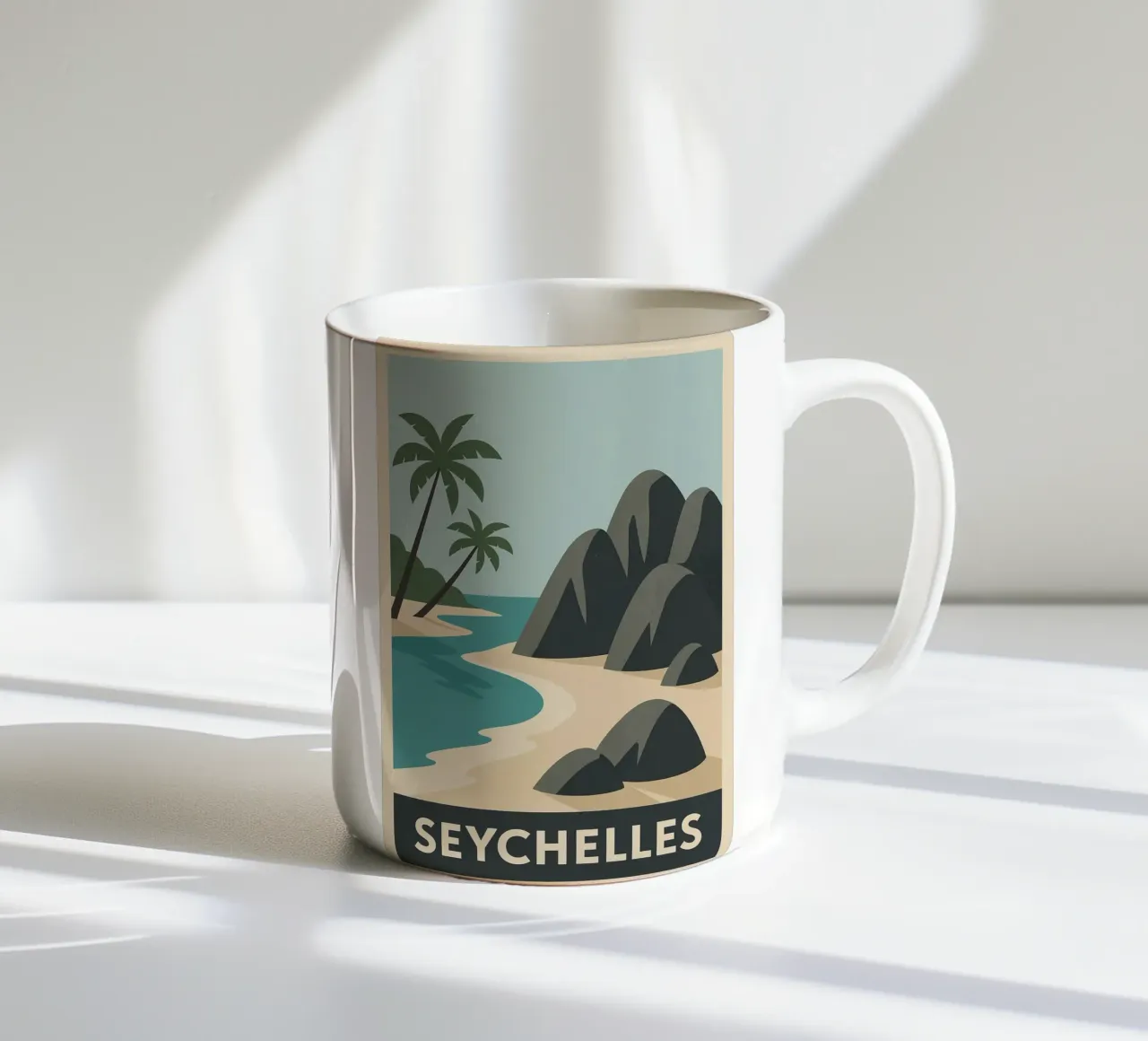 Seychelles - Rocce di granito e paradiso di sabbia tazza in ceramica da JETLAG | affiches voyage
