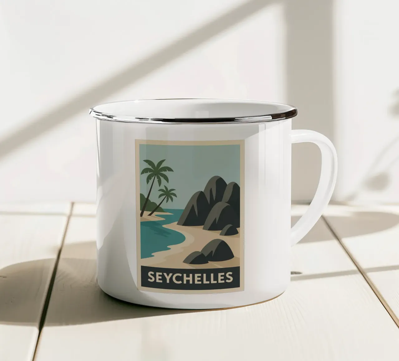 Seychelles - Rocce di granito e paradiso di sabbia tazza in smalto da JETLAG | affiches voyage