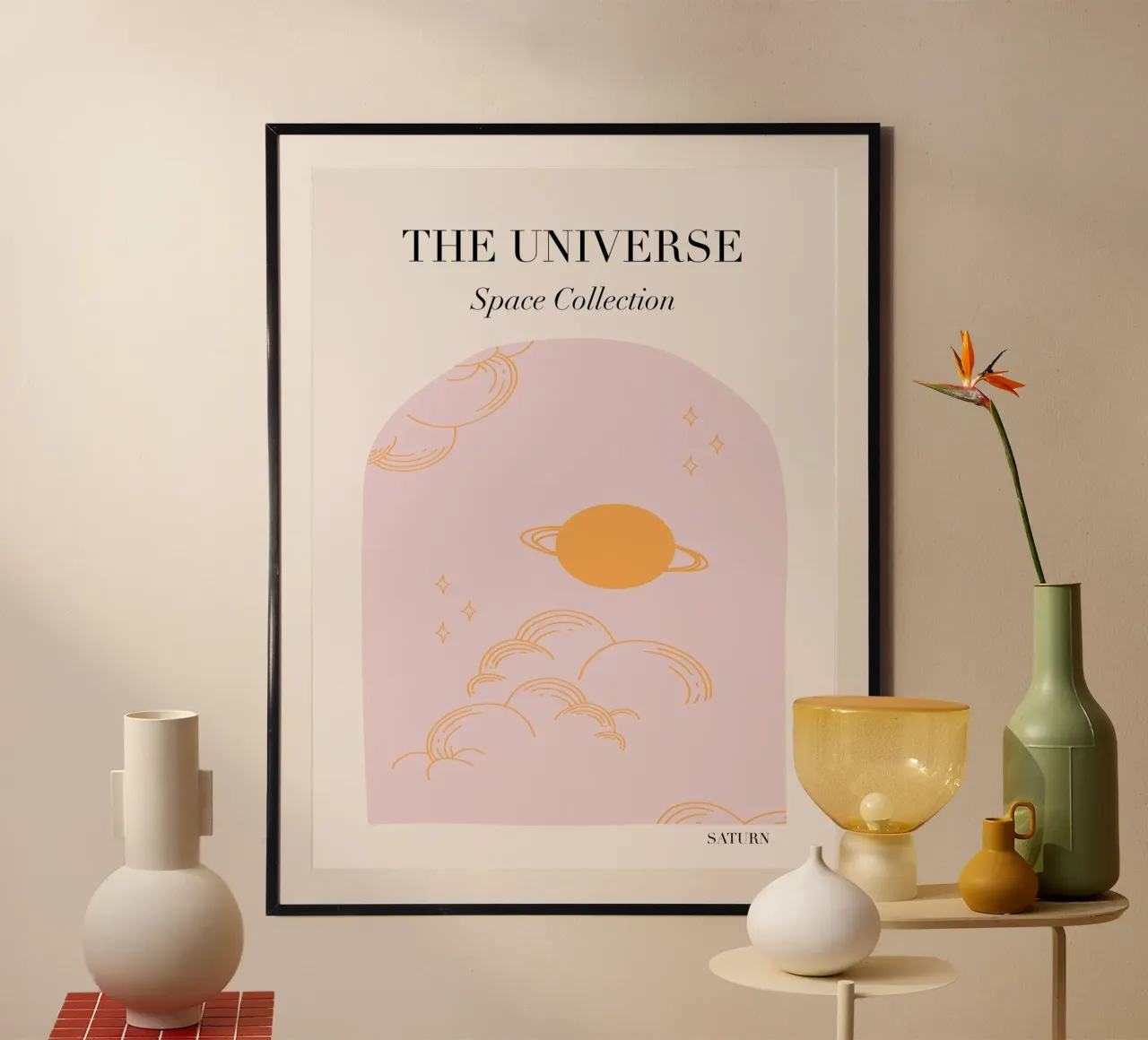 Pink Universe Art poster con telaio in legno da GraceDigitalArtCo