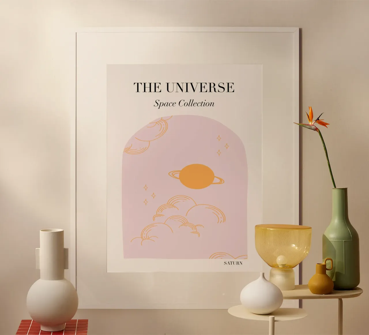 Pink Universe Art poster con telaio in legno da GraceDigitalArtCo
