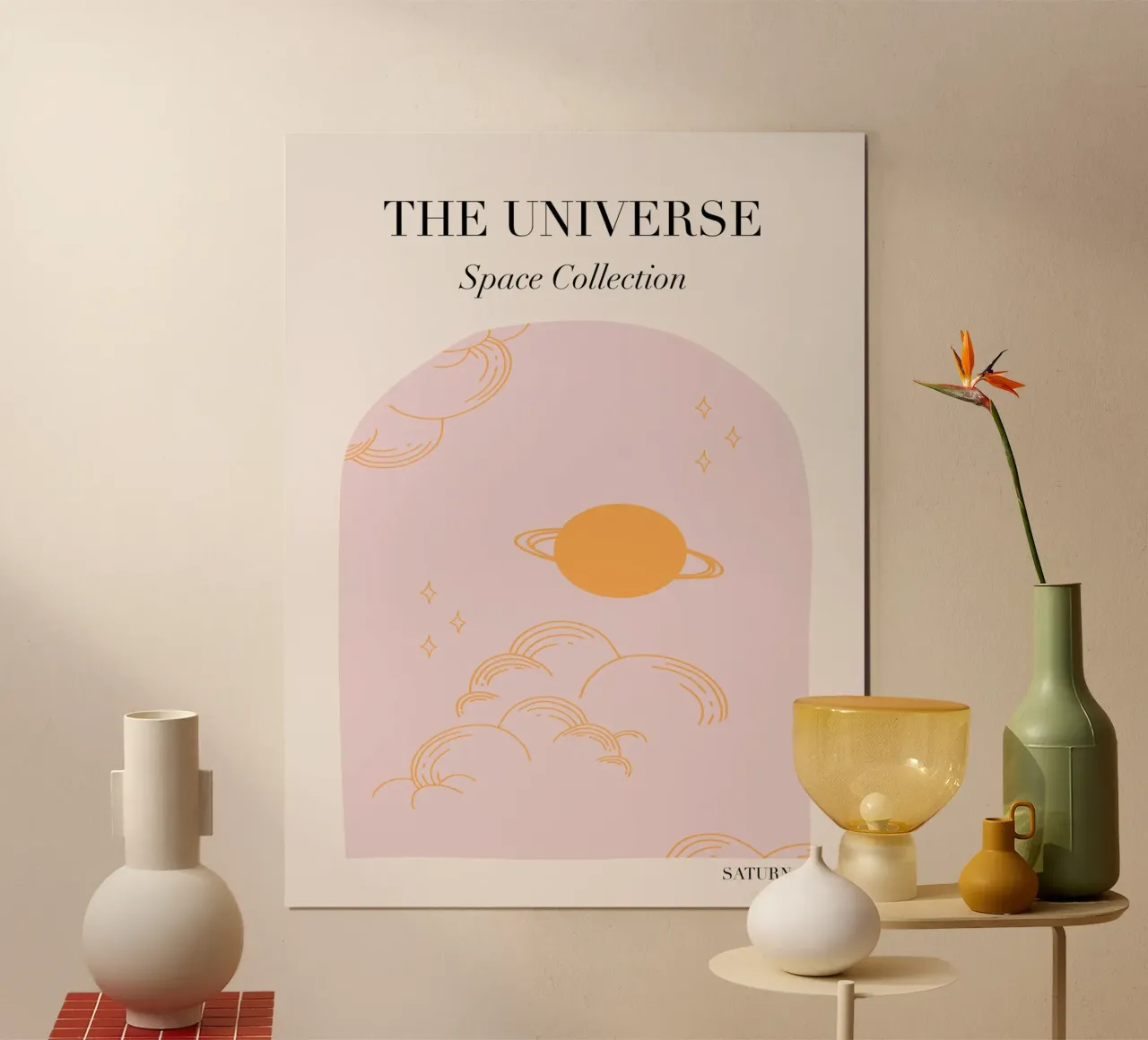 Pink Universe Art poster con telaio in legno da GraceDigitalArtCo