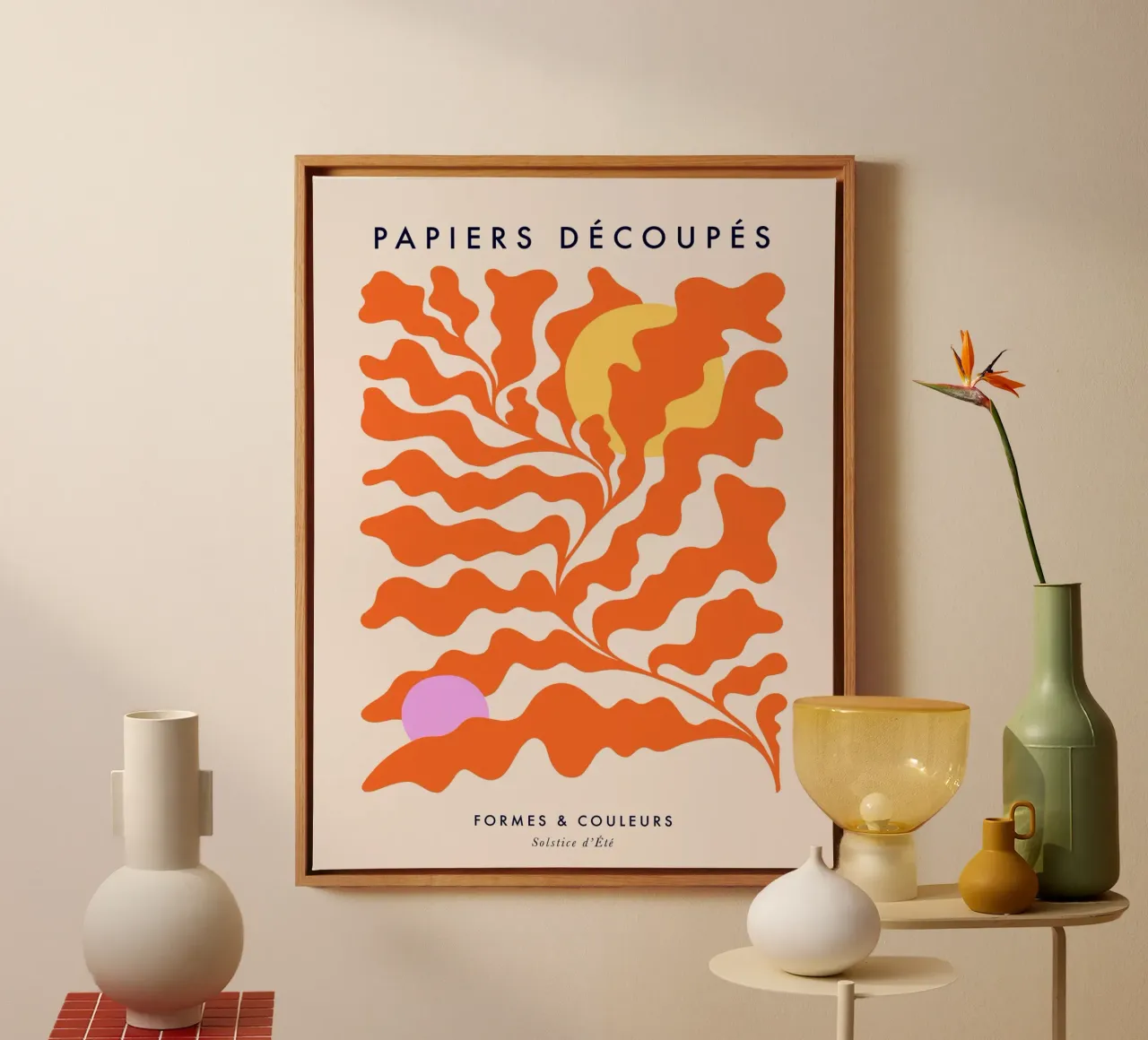 Sun and Leaf - Summer solstice poster Matisse inspired canvas with Floater frame by Dominique Vari