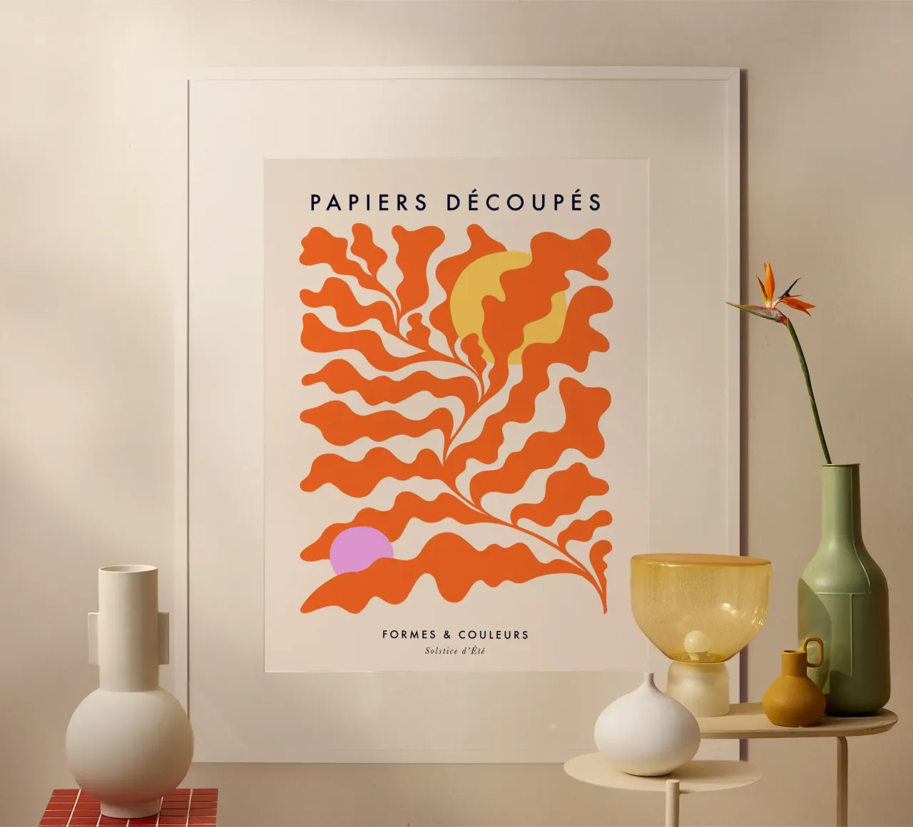 Sole e foglie - Poster del solstizio d'estate ispirato a Matisse poster con telaio in plastica da Dominique Vari