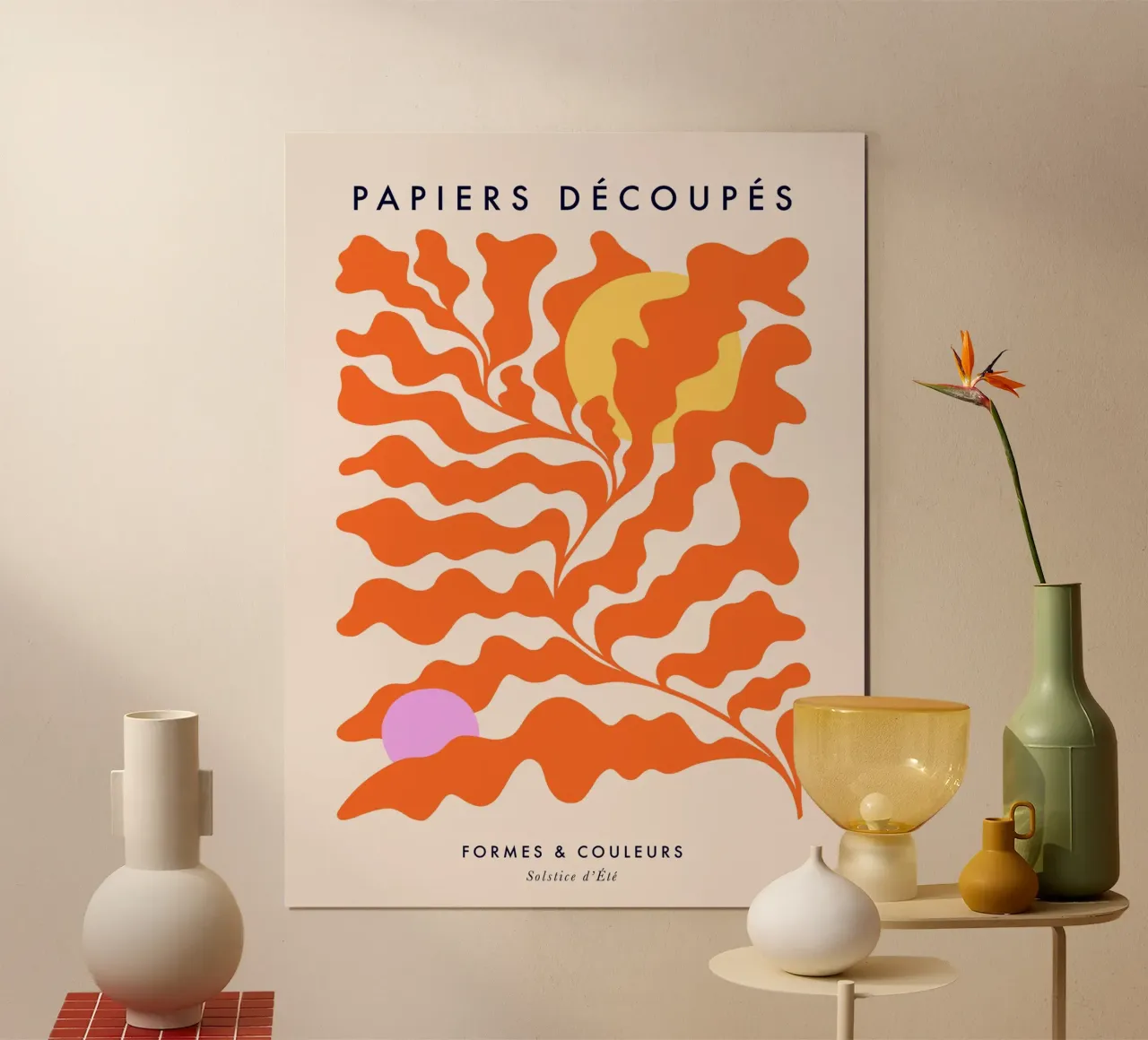 Sole e foglie - Poster del solstizio d'estate ispirato a Matisse poster con telaio in plastica da Dominique Vari