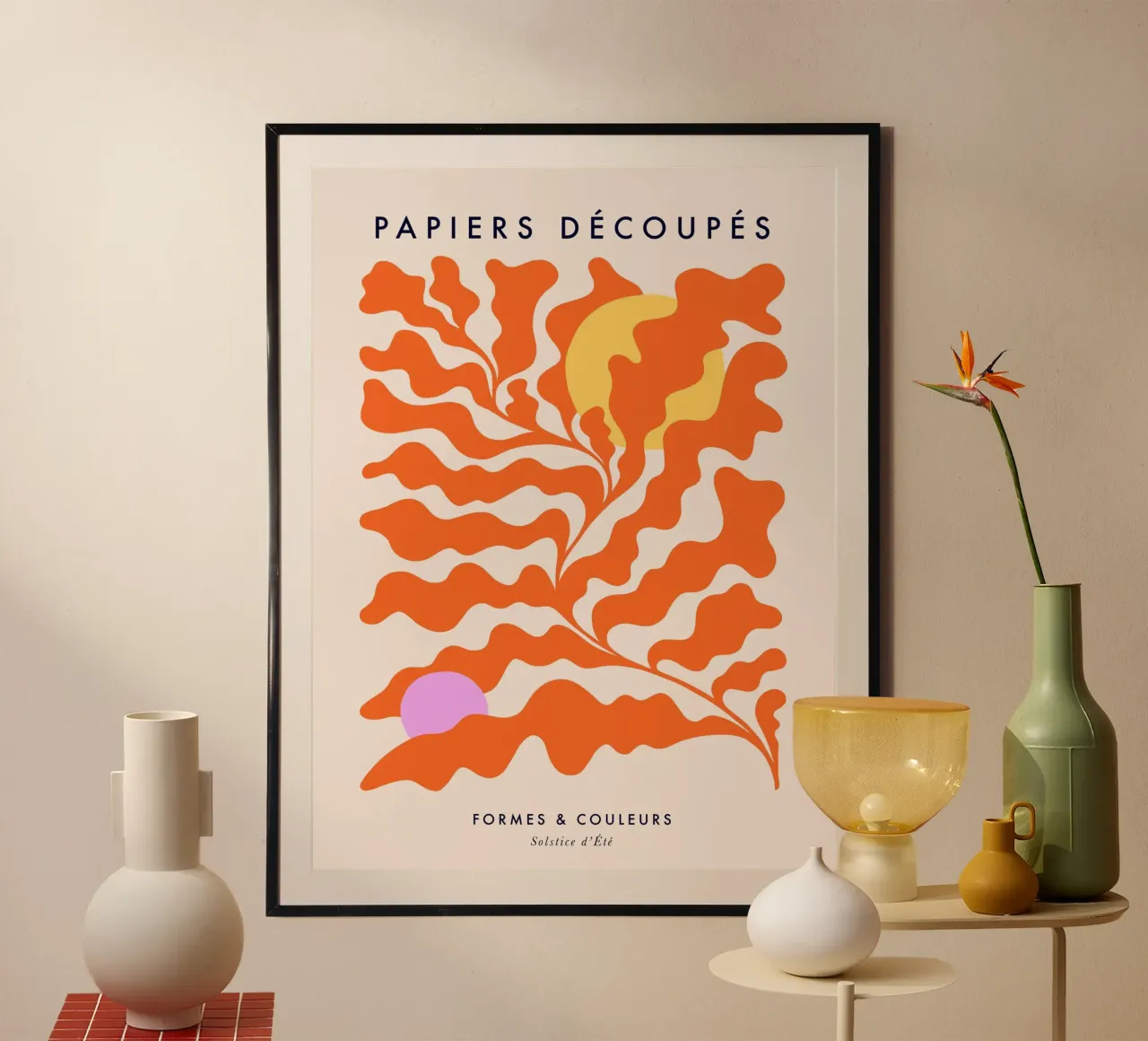 Sole e foglie - Poster del solstizio d'estate ispirato a Matisse poster con telaio in plastica da Dominique Vari