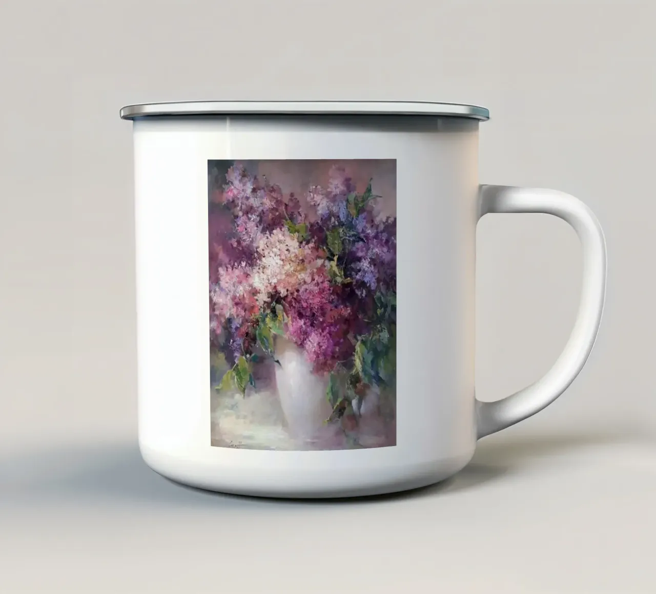 fiori lillà ambientazione interna claude monet tazza in smalto da belong shop