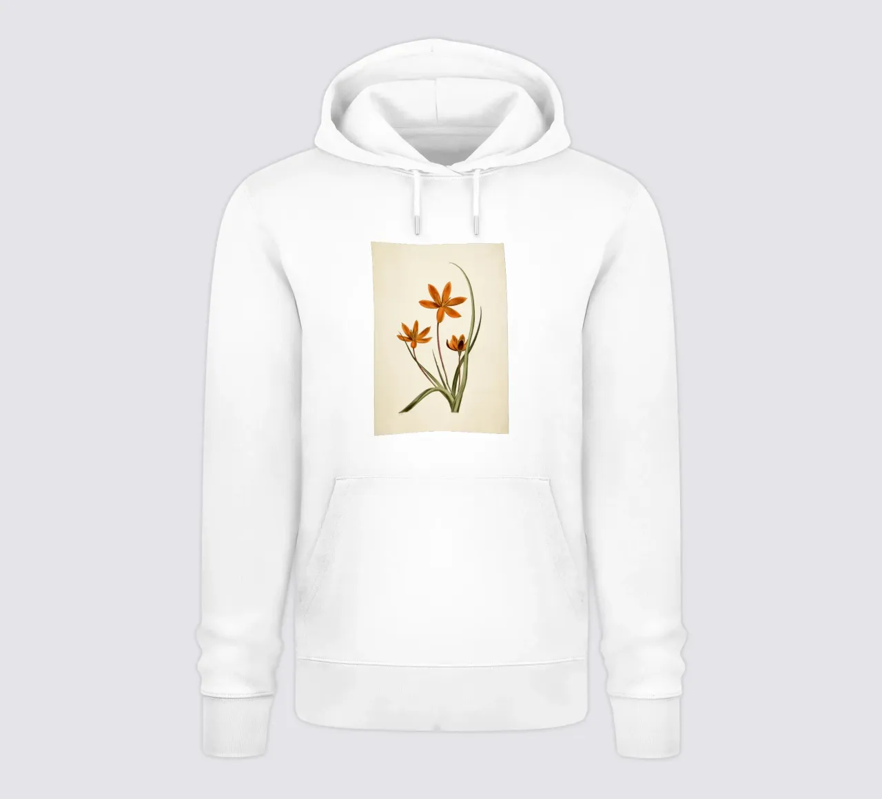 Stampa botanica arancione vintage di fiori di stella - Ar rustico floreale felpa con cappuccio da ClubArt
