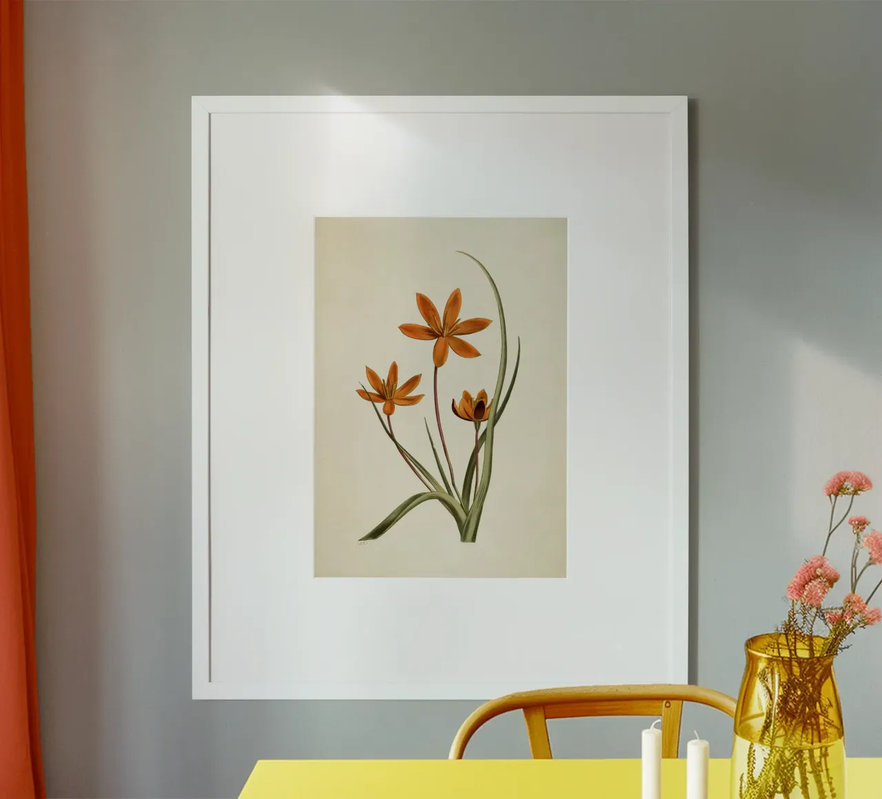 Stampa botanica arancione vintage di fiori di stella - Ar rustico floreale poster da ClubArt