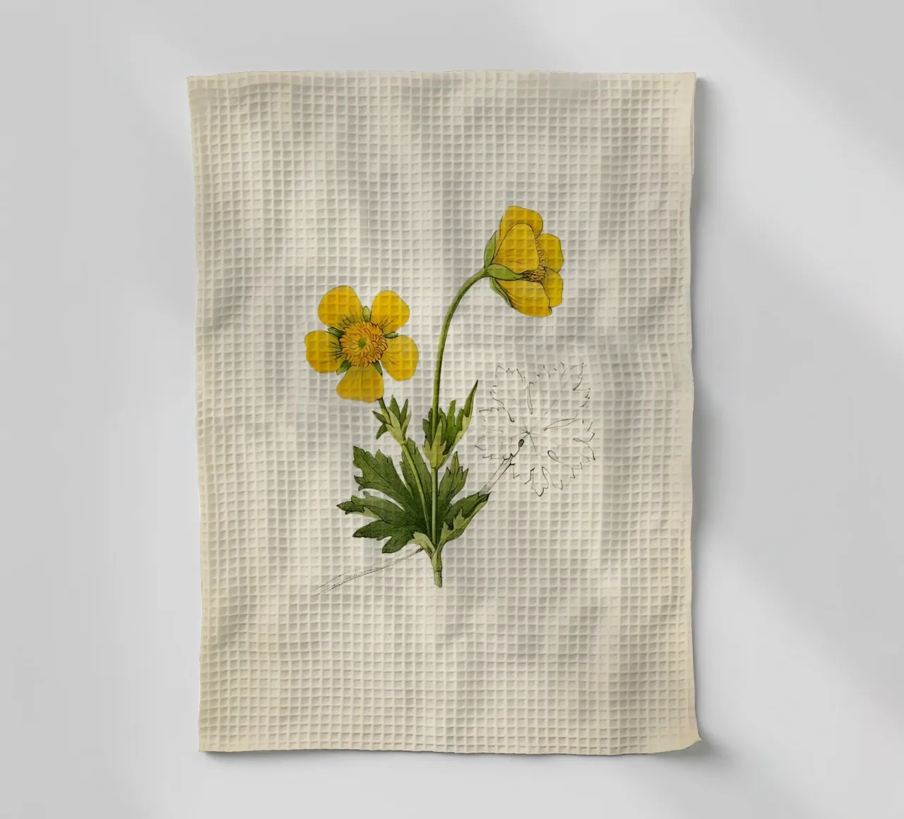 Botanische print van gele boterbloem - Naturecore Art theedoek van ClubArt