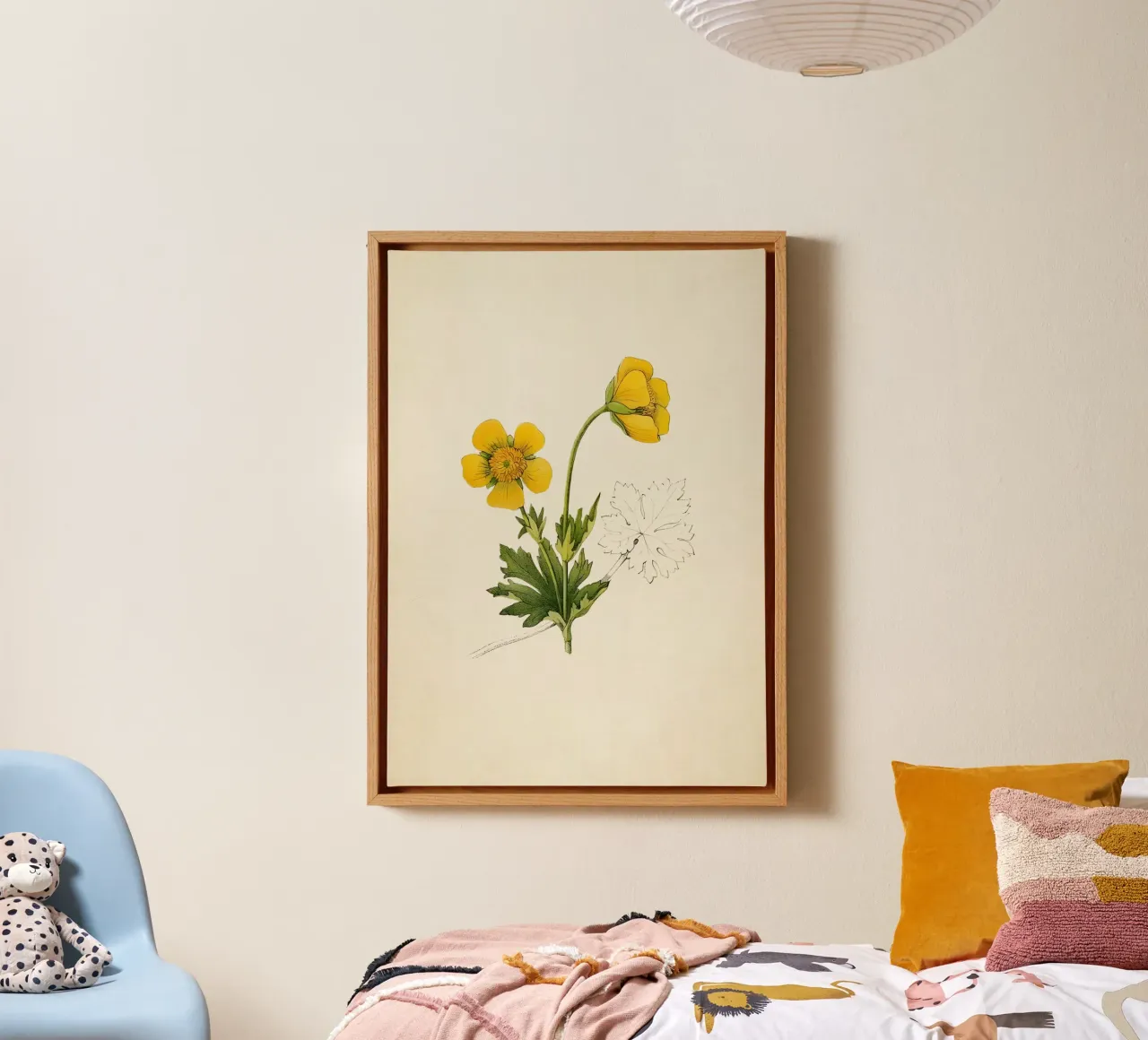 Botanische print van gele boterbloem - Naturecore Art canvas met Baklijst van ClubArt
