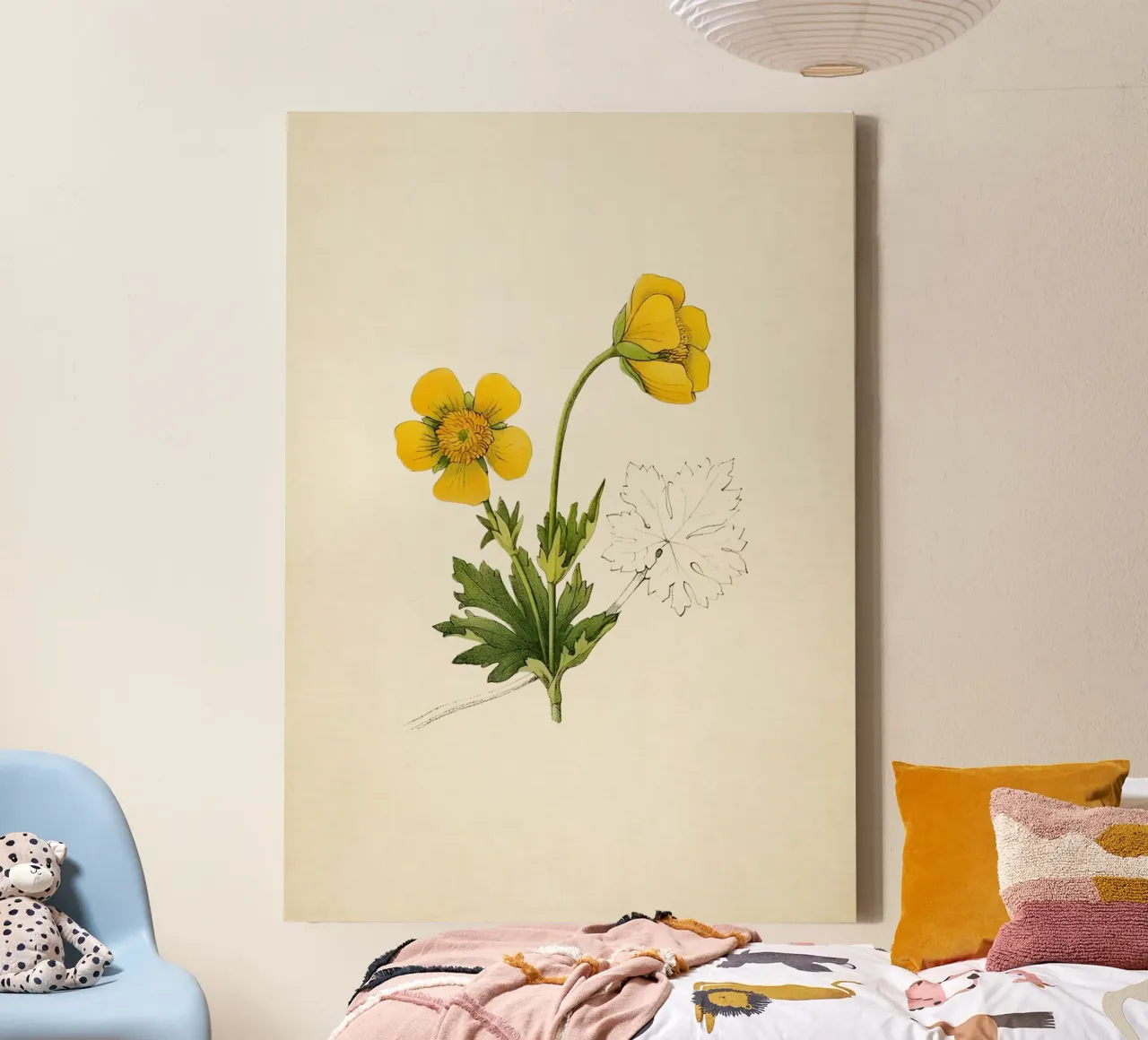 Botanische print van gele boterbloem - Naturecore Art canvas met Baklijst van ClubArt