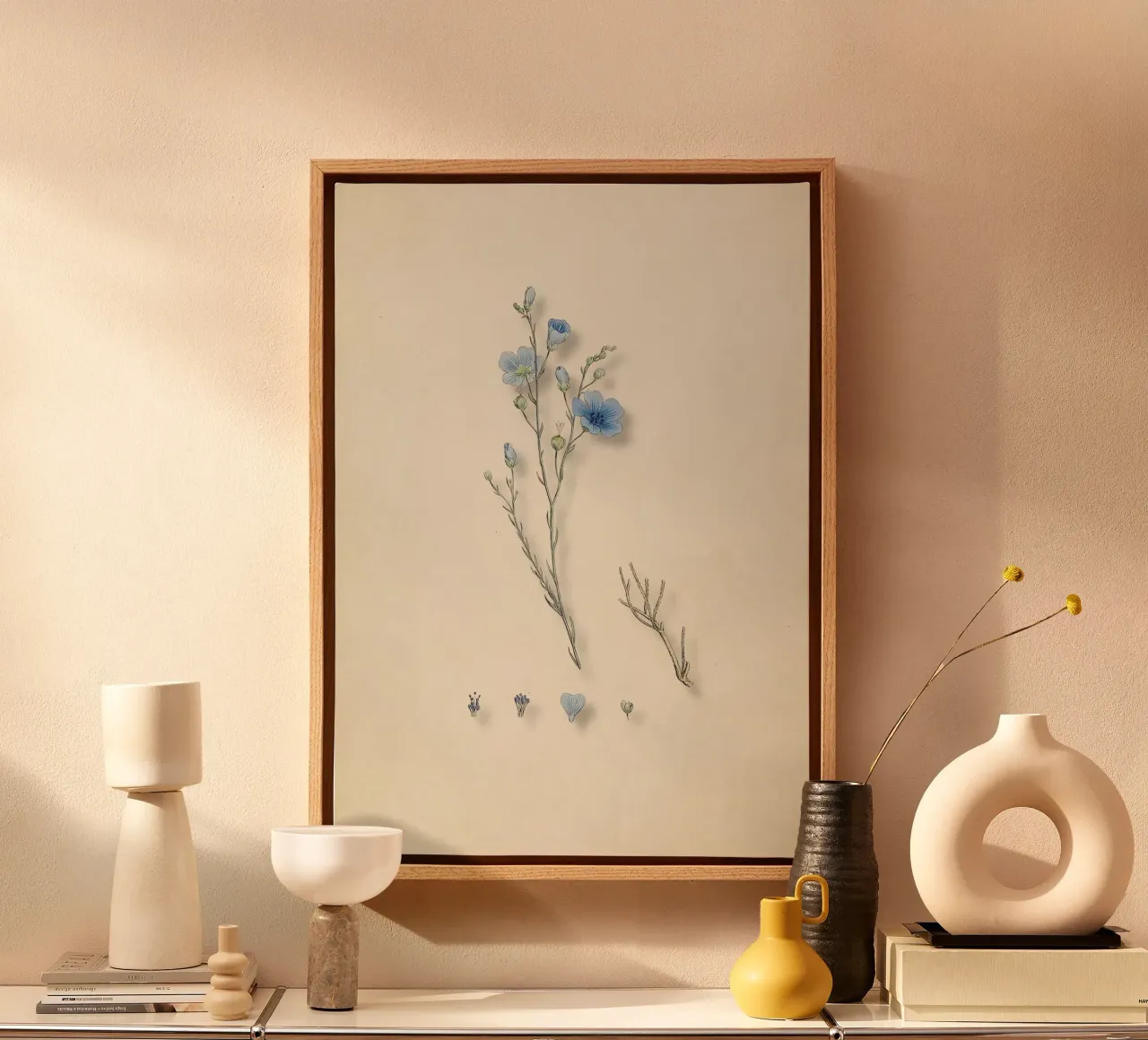 Stampa botanica di lino blu vintage - Arte della natura e dei fiori selvatici tela con Cornice a cassetta da ClubArt