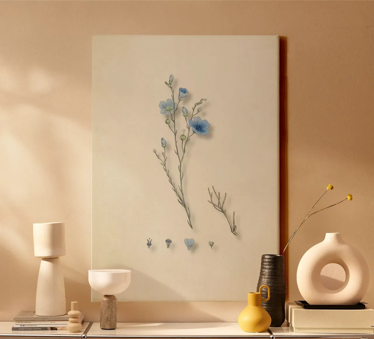 Stampa botanica di lino blu vintage - Arte della natura e dei fiori selvatici tela con Cornice a cassetta da ClubArt