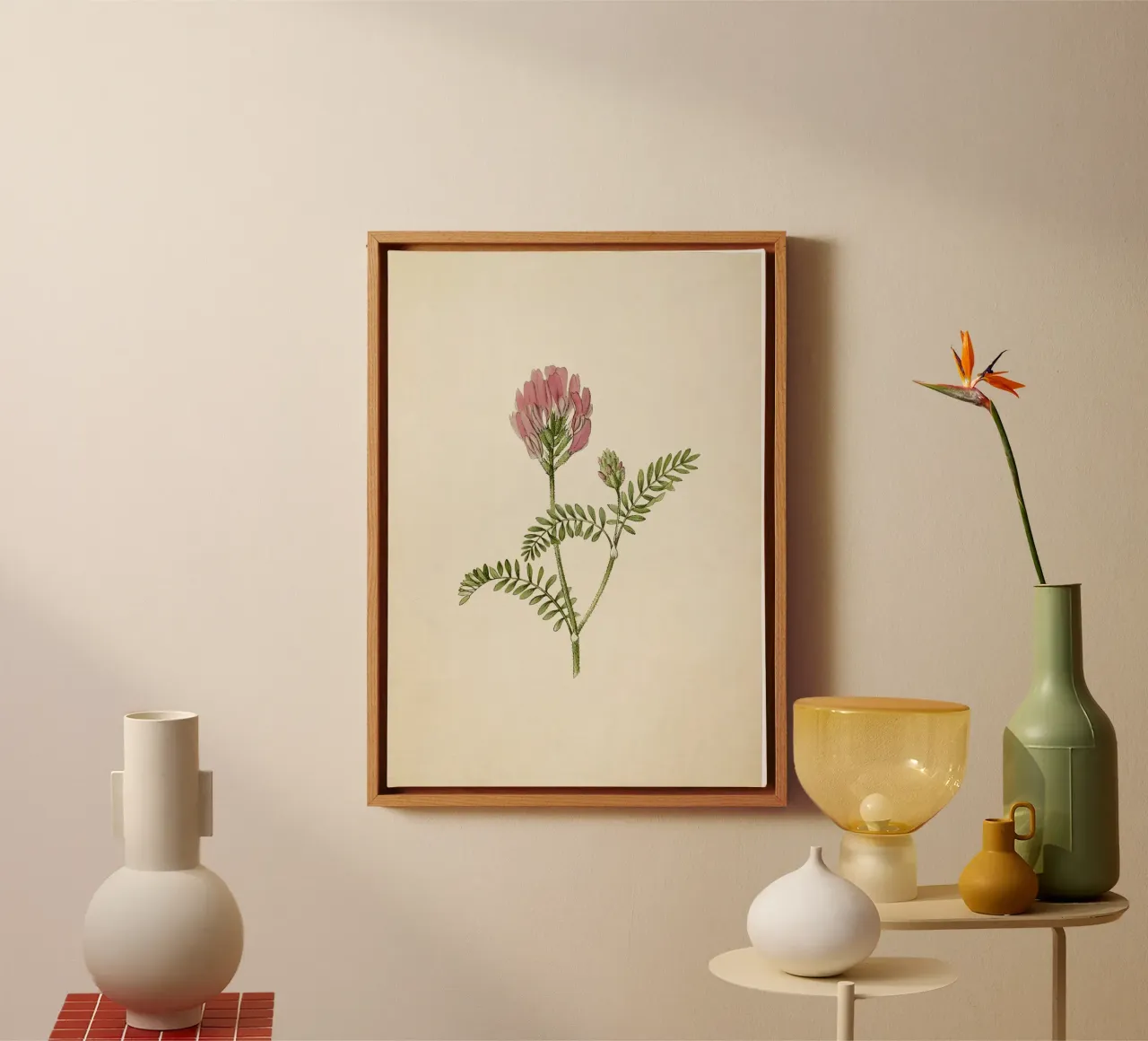 Vintage Vetch Botanical Print - Pink Wildflower Nature Art canvas with Floater frame by ClubArt