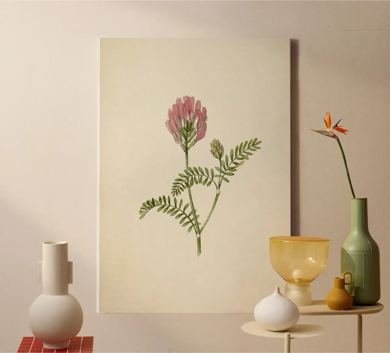 Vintage Vetch Botanical Print - Pink Wildflower Nature Art canvas with Floater frame by ClubArt