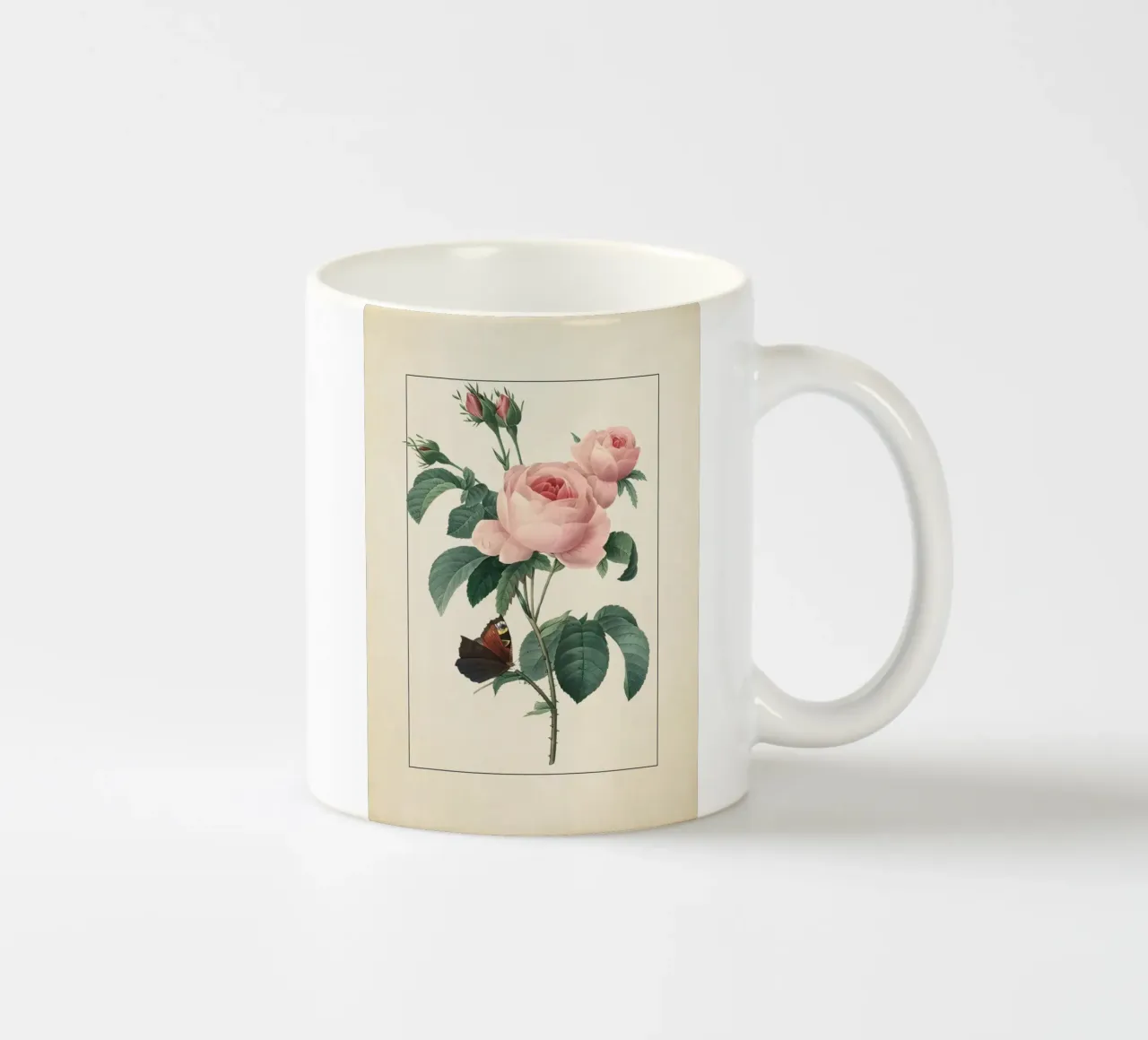 Pierre-Joseph Redouté Rose rosa con farfalla Stampa d'arte tazza in ceramica da ClubArt
