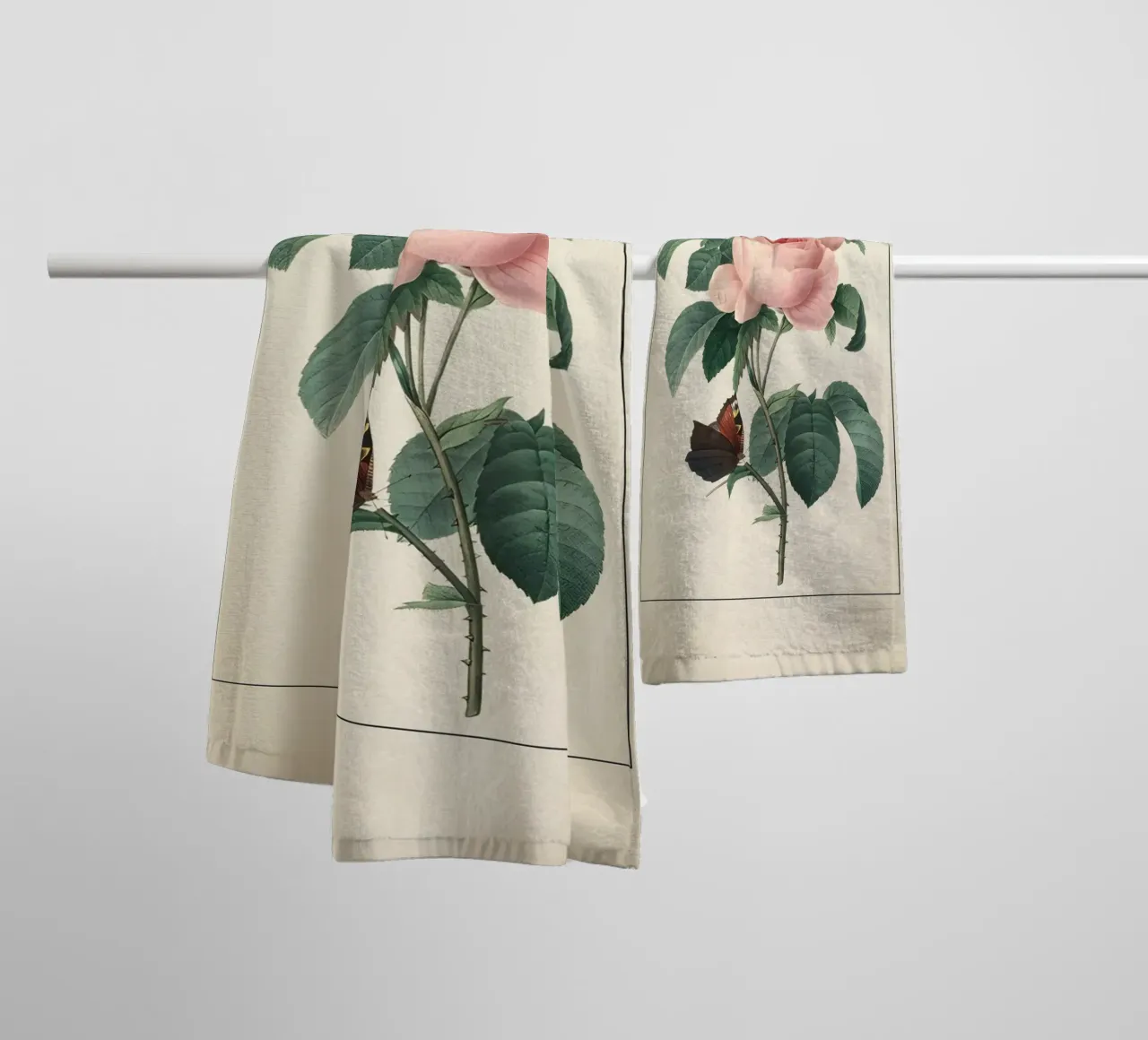 Pierre-Joseph Redouté Rosa Rosen mit Schmetterling Kunstdruck Handtuch von ClubArt