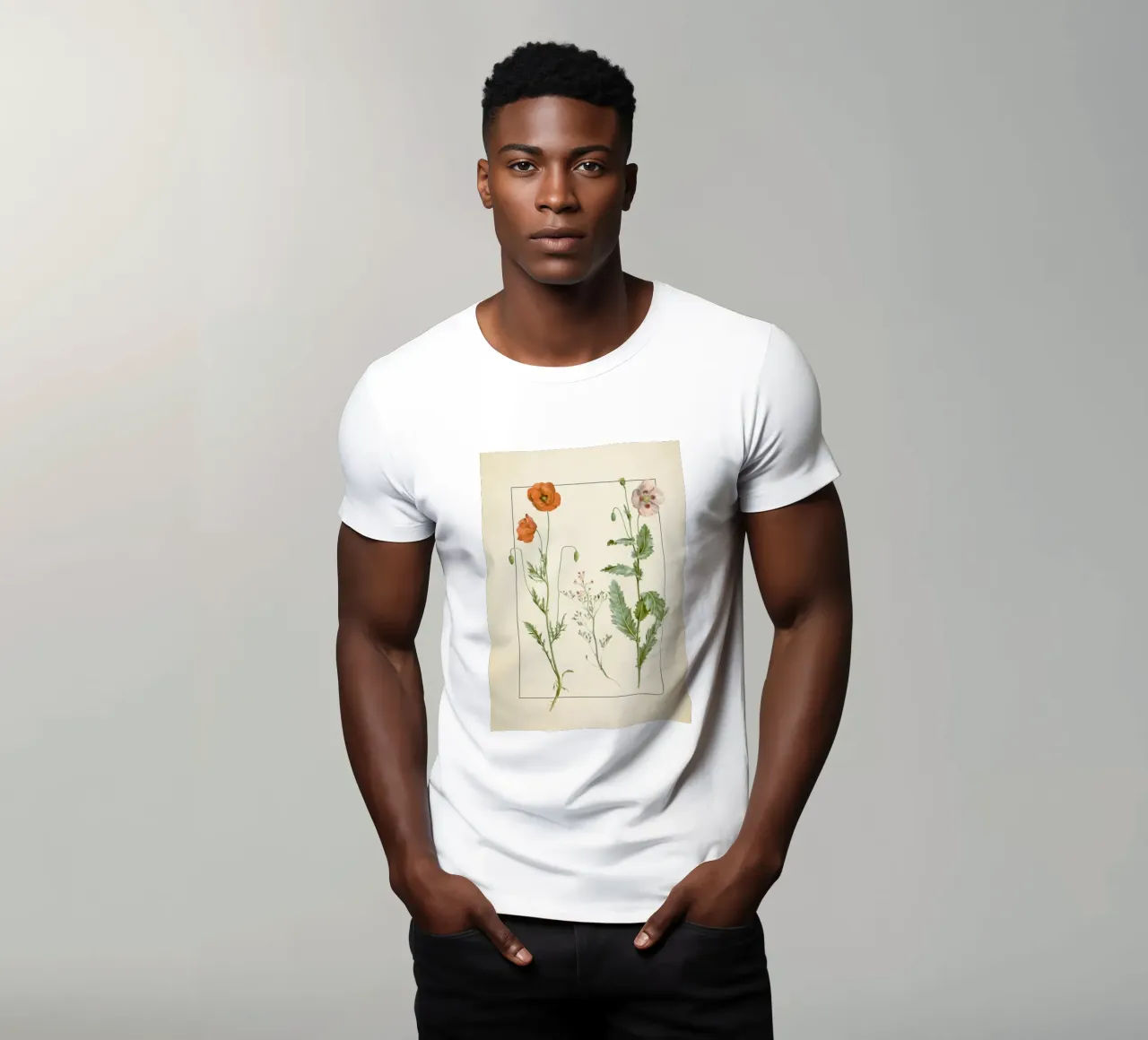 Stampa botanica vintage di papaveri e fiori selvatici - Giardino rustico A t-shirt da ClubArt