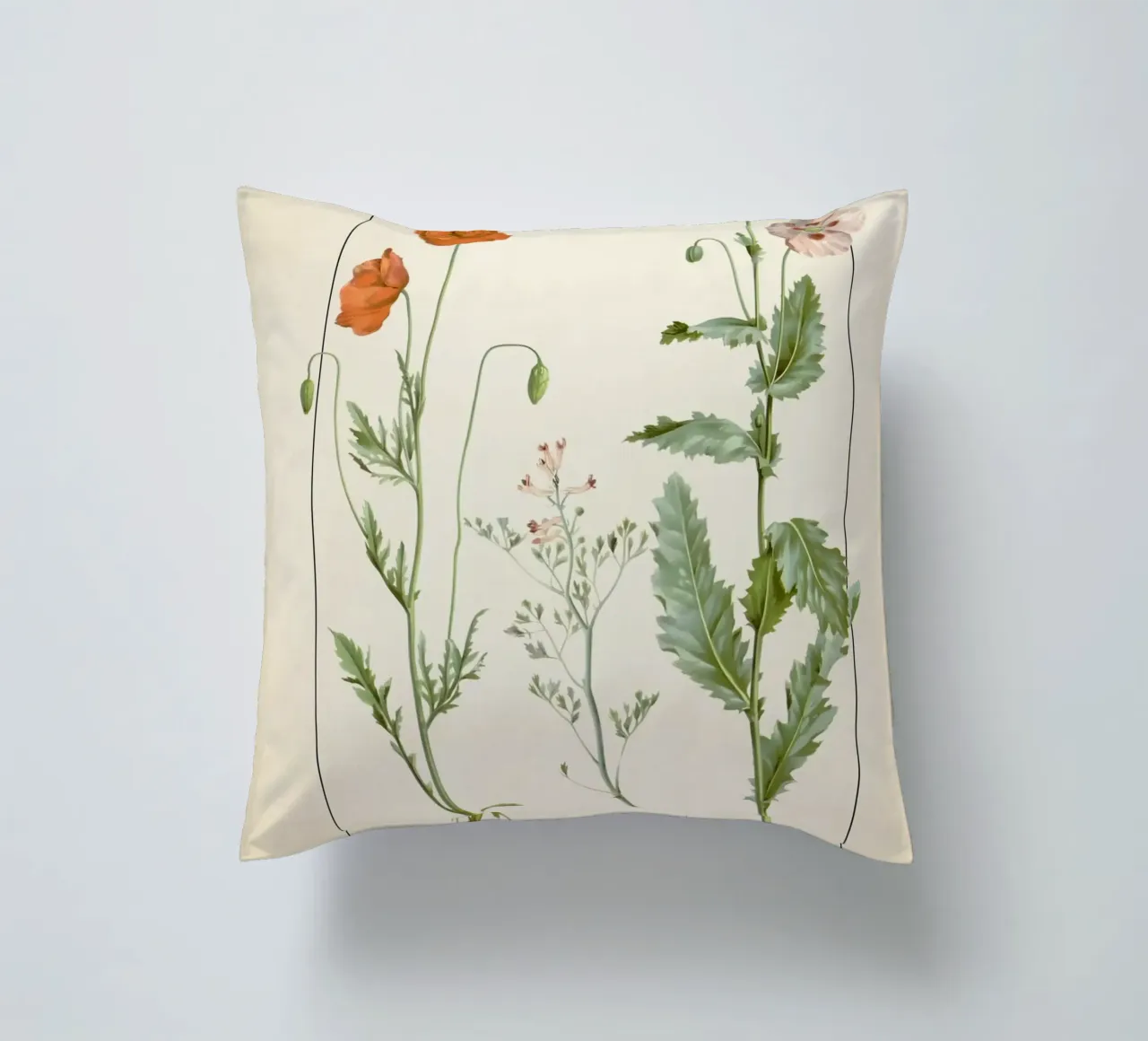 Stampa botanica vintage di papaveri e fiori selvatici - Giardino rustico A cuscino da ClubArt