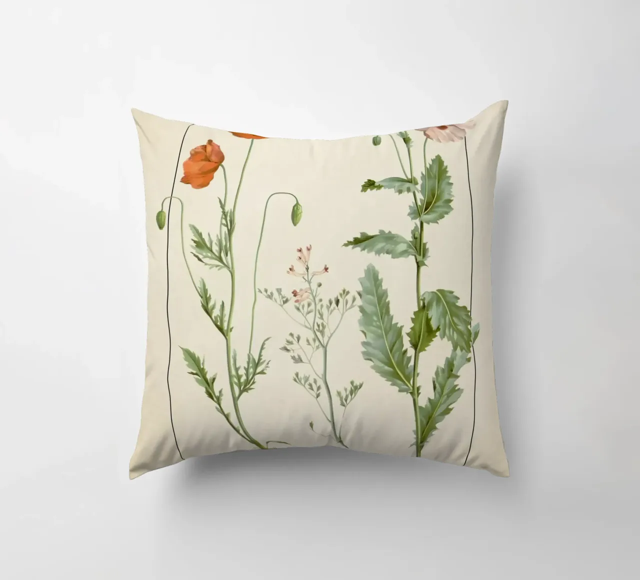 Stampa botanica vintage di papaveri e fiori selvatici - Giardino rustico A cuscino da ClubArt