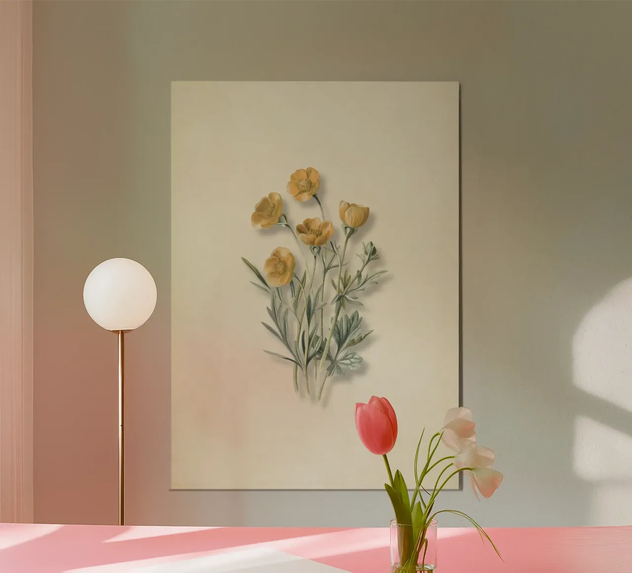 Vintage Buttercup Cluster Print - Gele Wildebloemen Kunst poster met kunststof frame van ClubArt