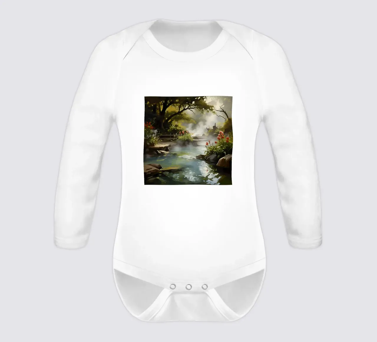 Fresh stream long-sleeve baby romper by Earthly Visions