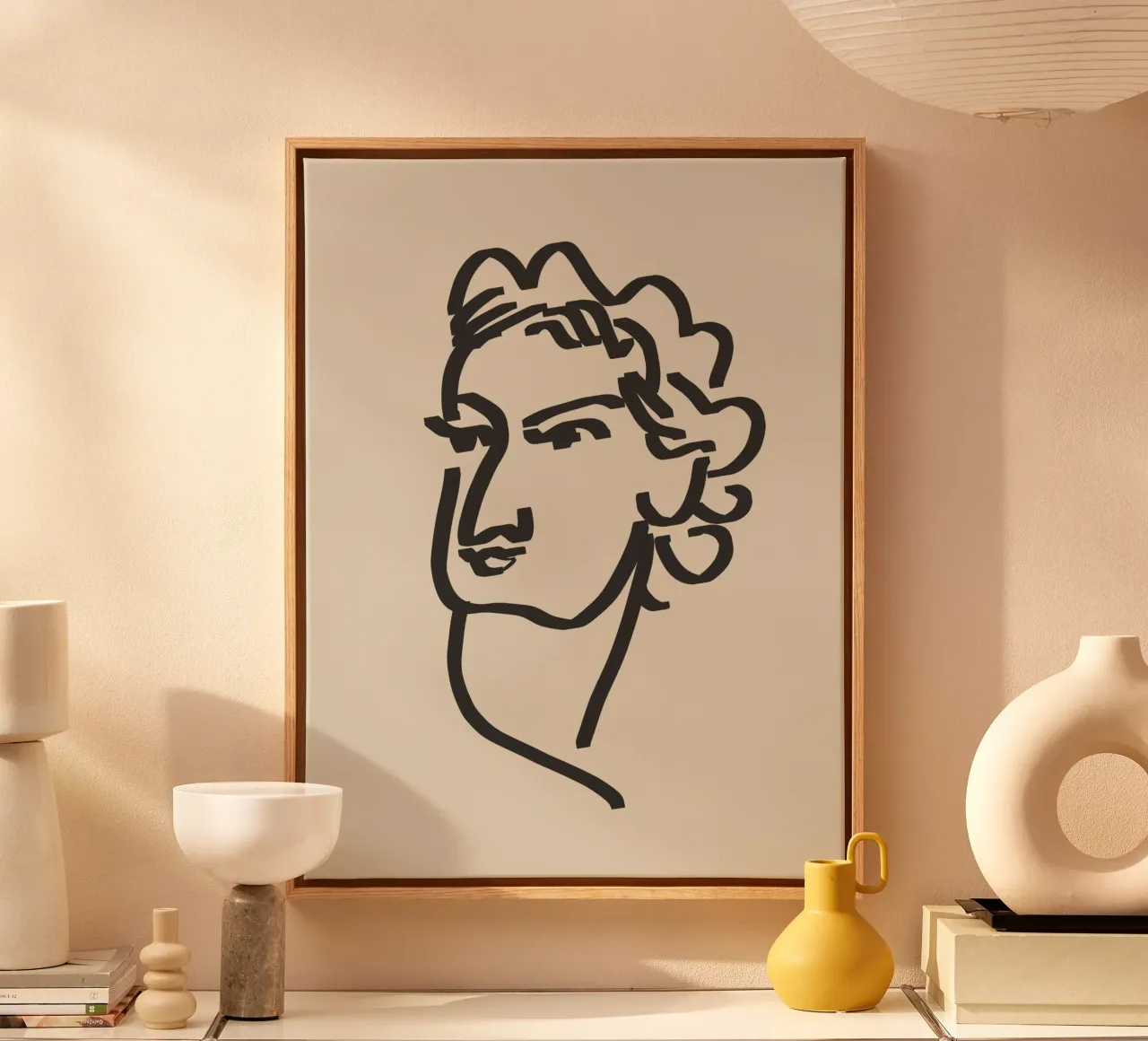 Lijnkunst openhartig portret 09 canvas met Baklijst van Little Dean