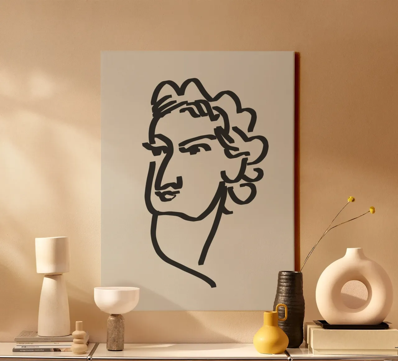 Lijnkunst openhartig portret 09 canvas met Baklijst van Little Dean
