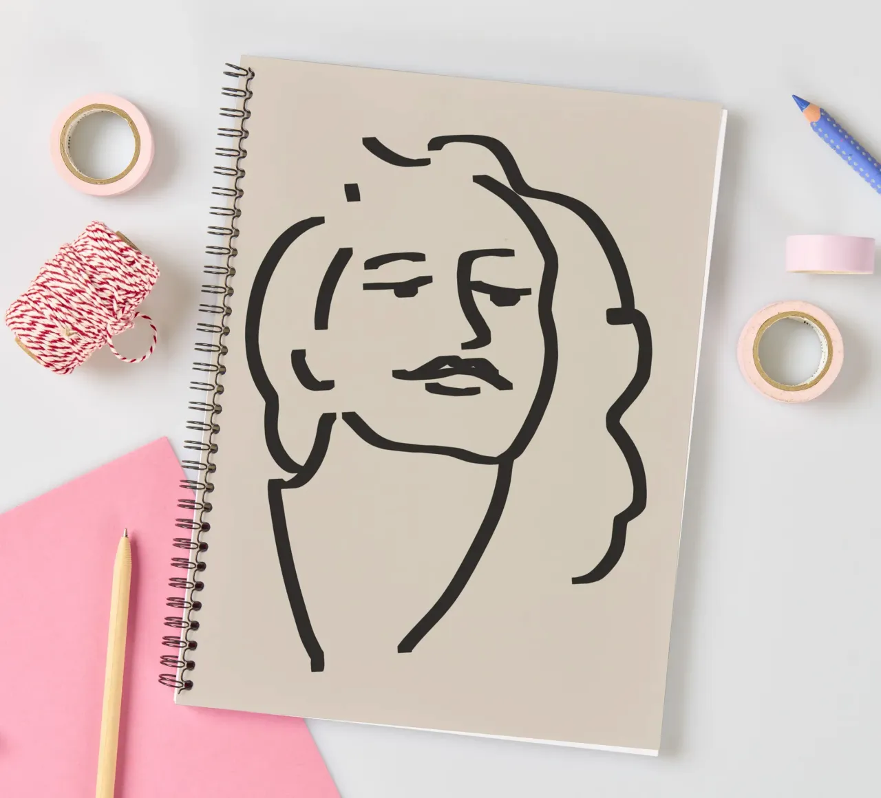 Line art candid portrait 11 spiral notebook by Little Dean