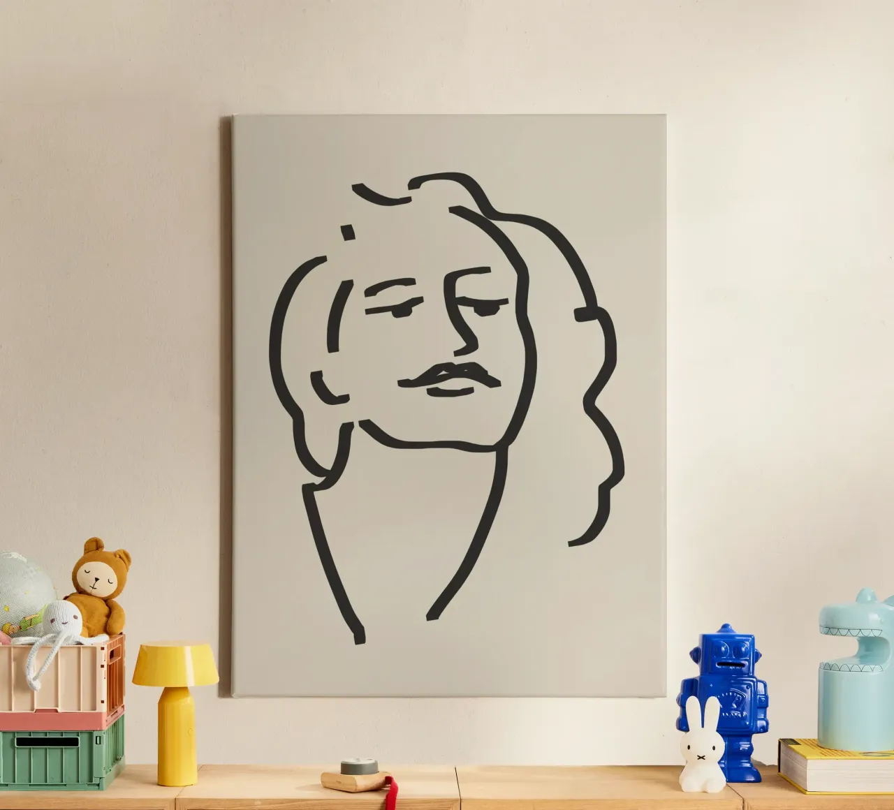 Line art openhartig portret 11 canvas van Little Dean
