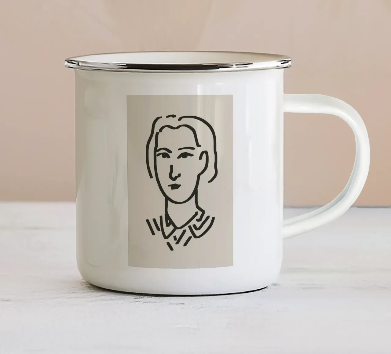 Ritratto candido in line art 14 tazza in smalto da Little Dean