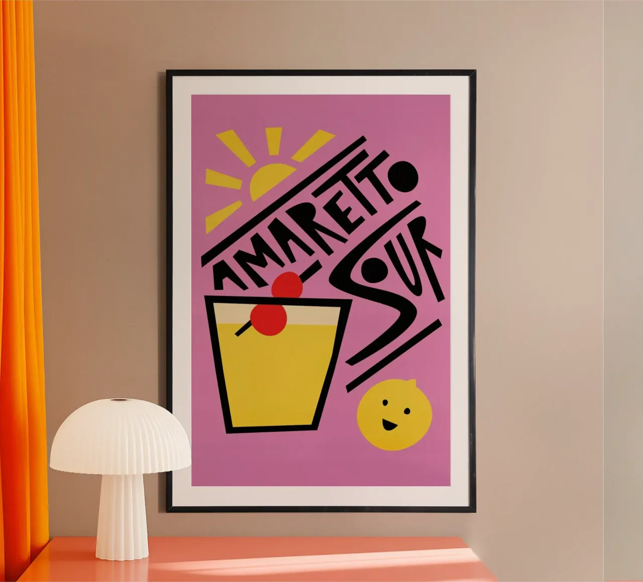 Amaretto Sour Cocktail poster con telaio in plastica da Fox & Velvet