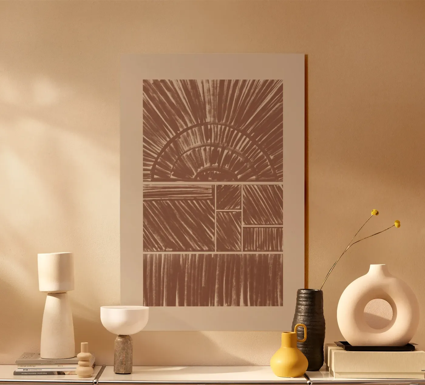 Motivo radiale astratto marrone plexiglass da Melloi Art Print
