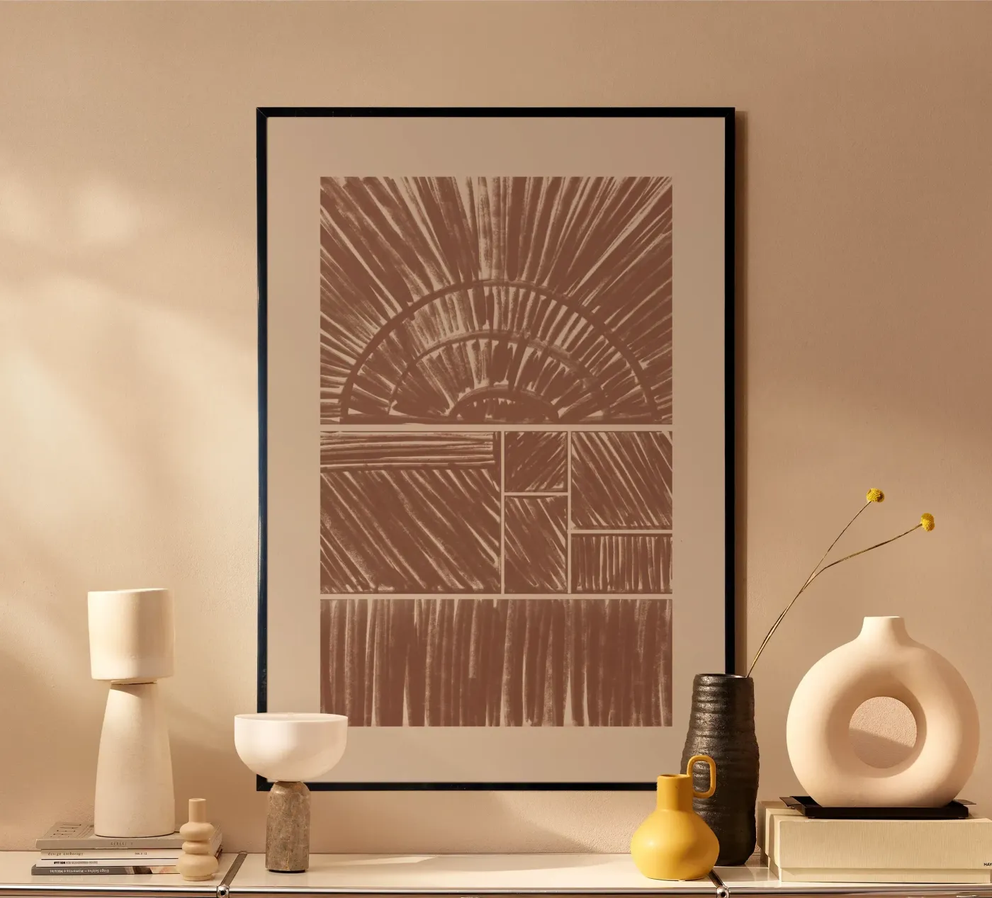 Abstraktes braunes Radial-Muster Poster von Melloi Art Print