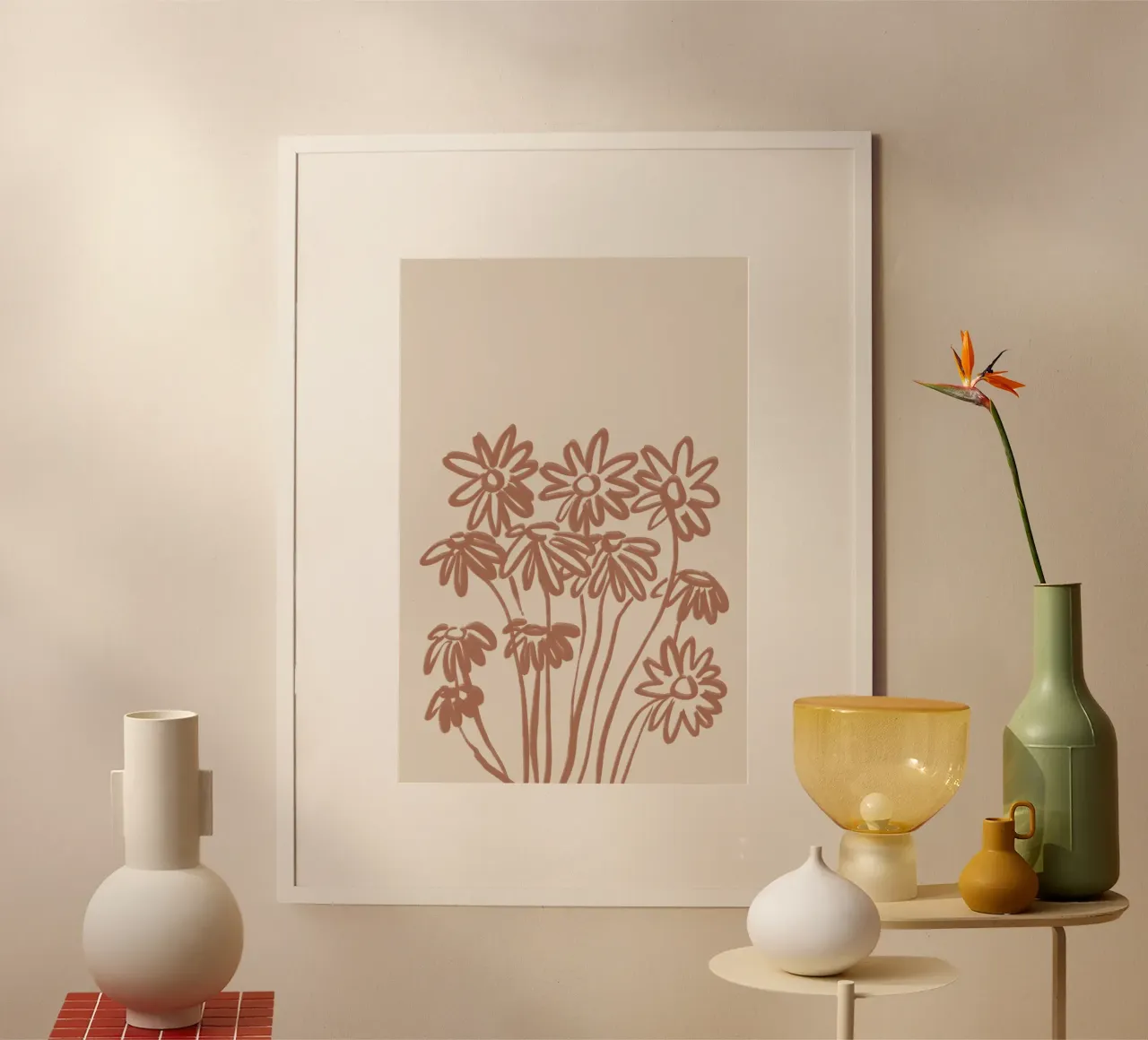 Minimalistischer Gänseblümchenstrauß Line Art Poster von Melloi Art Print