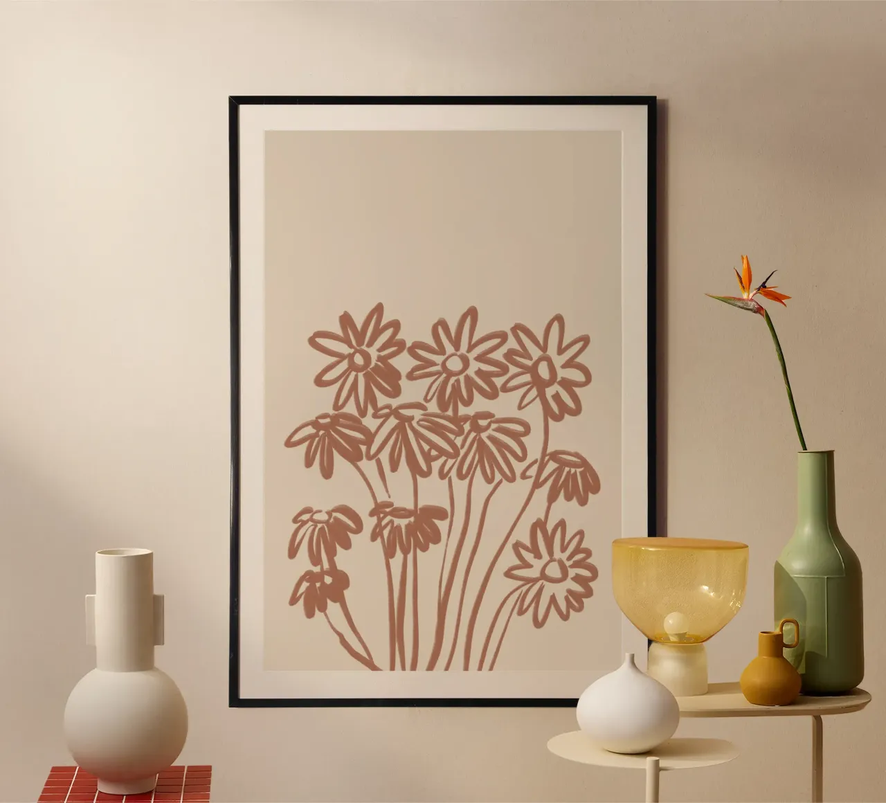 Minimalistischer Gänseblümchenstrauß Line Art Poster von Melloi Art Print