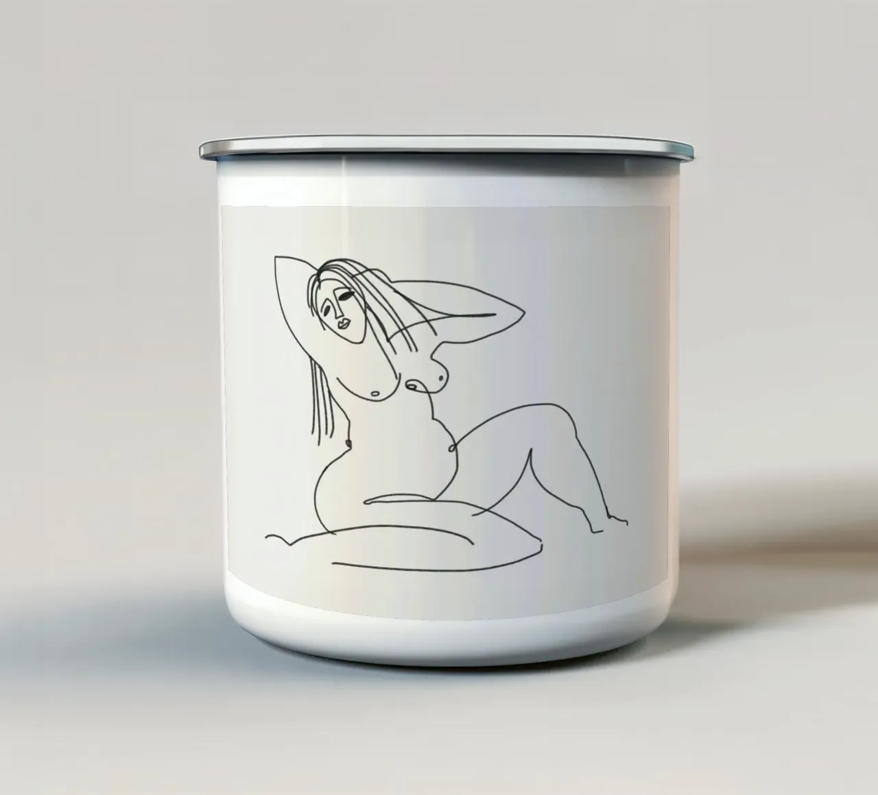 Line art seduta nuda tazza in smalto da Little Dean