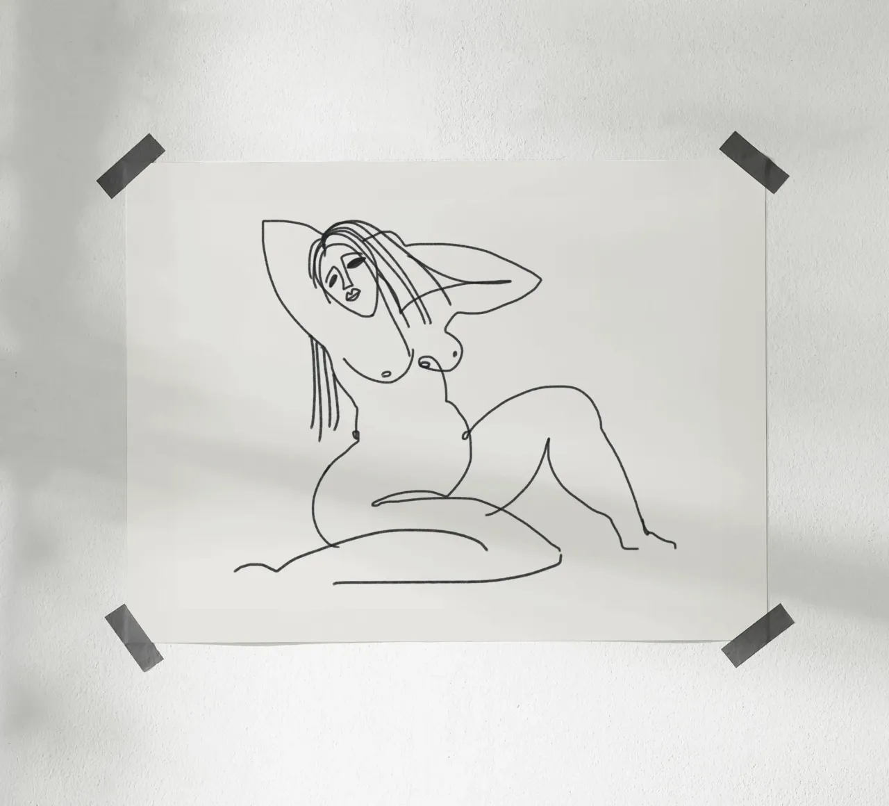 Linienkunst sitzend nackt Poster von Little Dean
