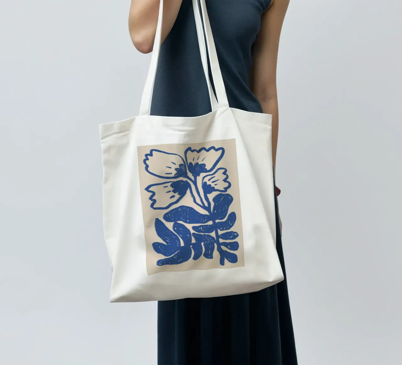 Blu astratto floreale botanico borsa in juta da Melloi Art Print