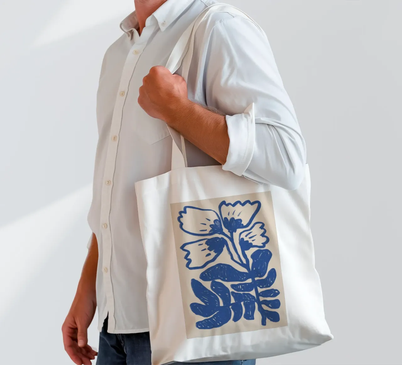 Blu astratto floreale botanico borsa in juta da Melloi Art Print