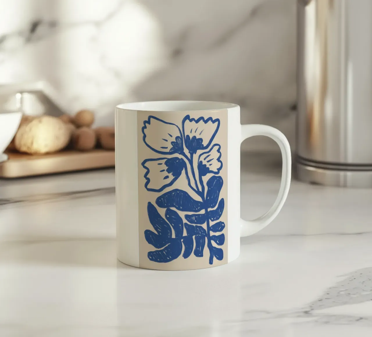 Blu astratto floreale botanico tazza in ceramica da Melloi Art Print