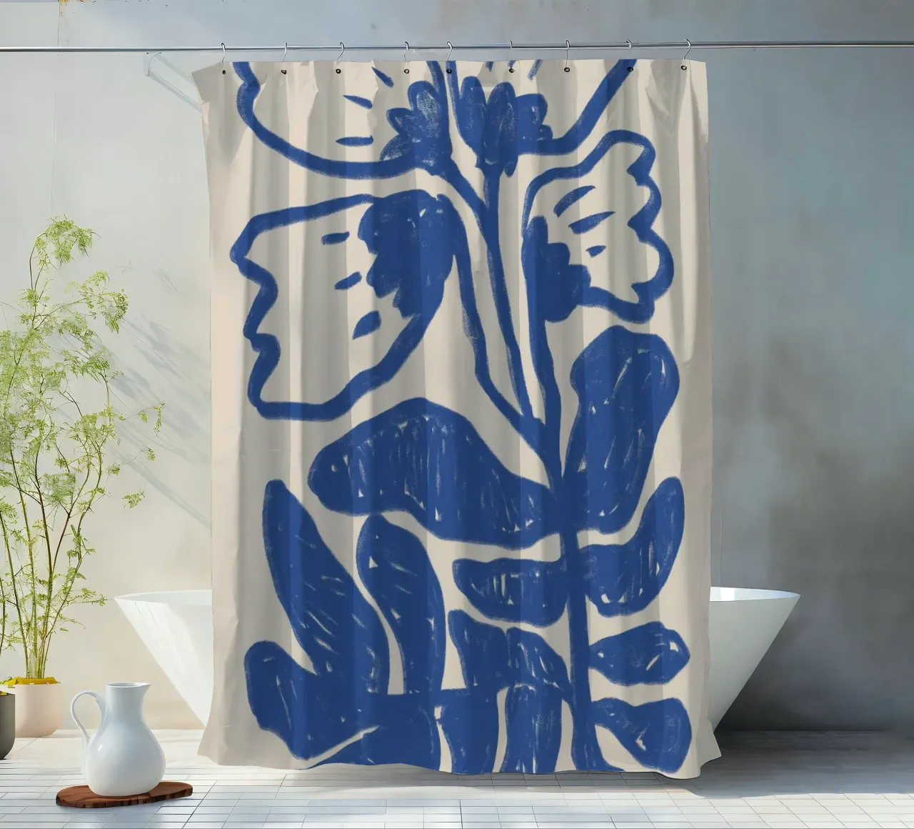Blu astratto floreale botanico tenda da doccia da Melloi Art Print