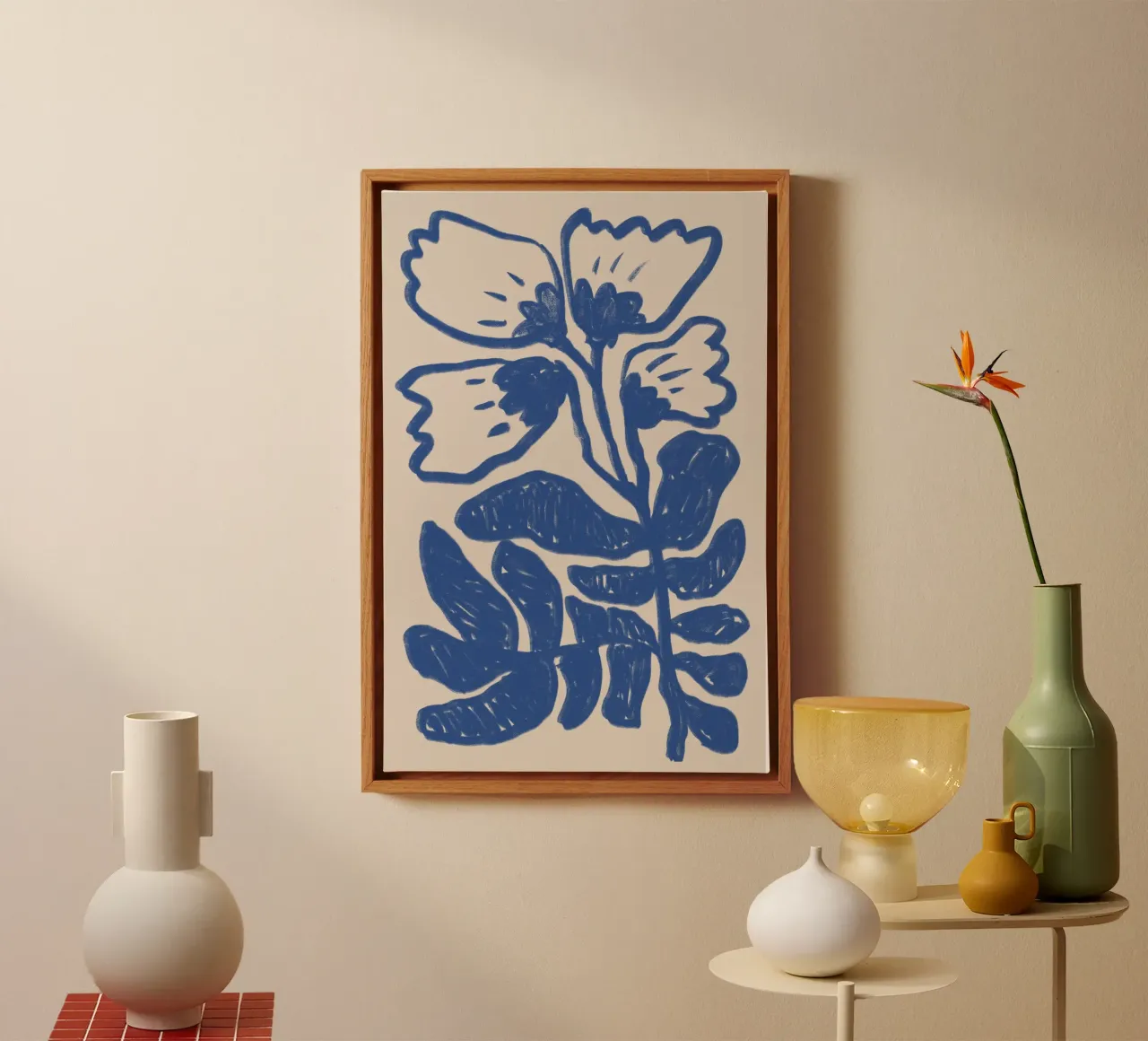 Abstract Blauw Bloemig Botanisch canvas met Baklijst van Melloi Art Print