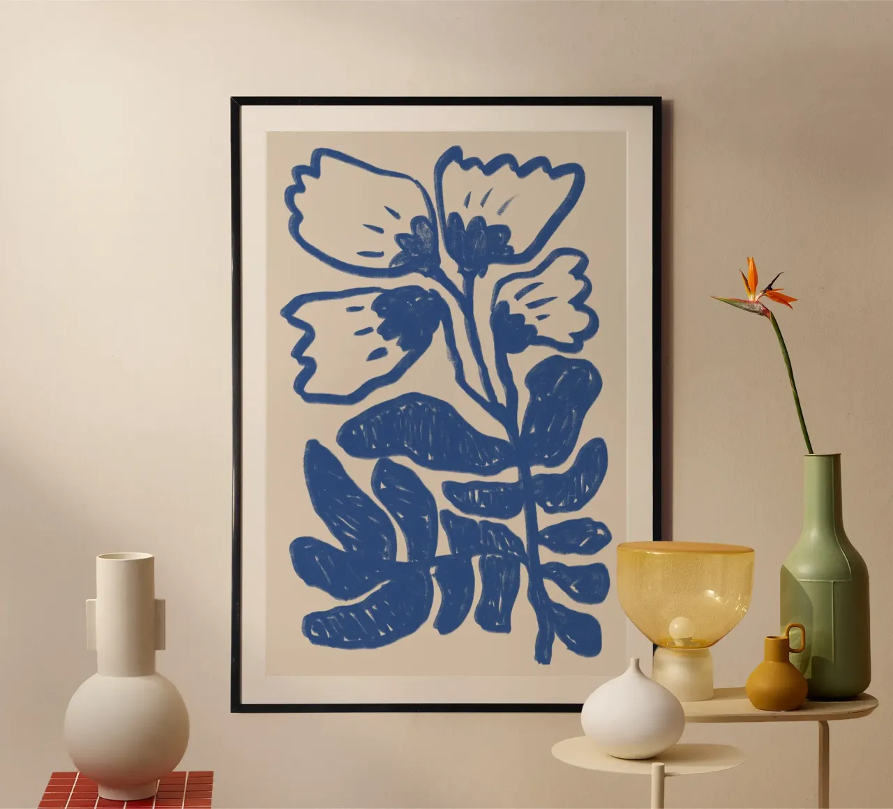 Blu astratto floreale botanico carta hahnemühle da Melloi Art Print