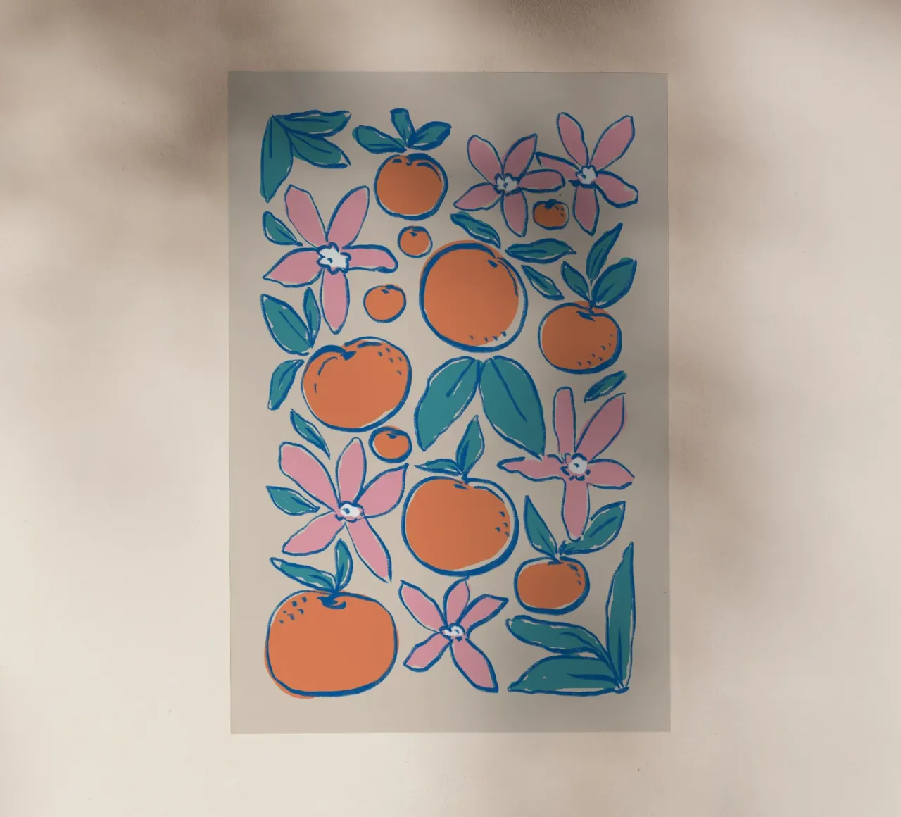 Arte dei fiori d'arancio colorati pellicola backlit da Melloi Art Print