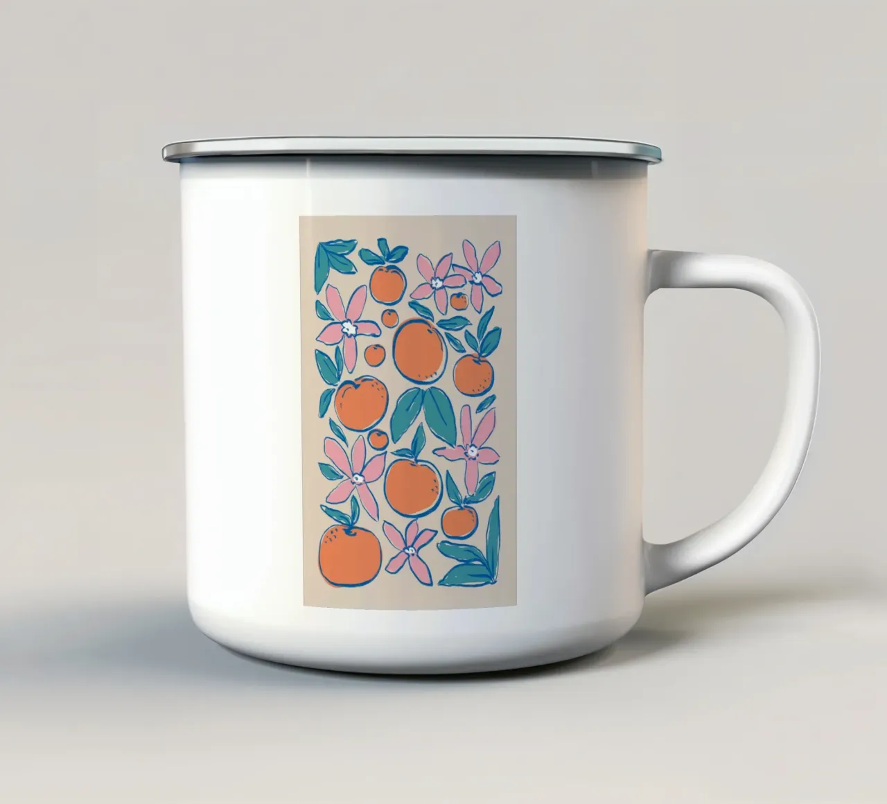 Arte dei fiori d'arancio colorati tazza in smalto da Melloi Art Print